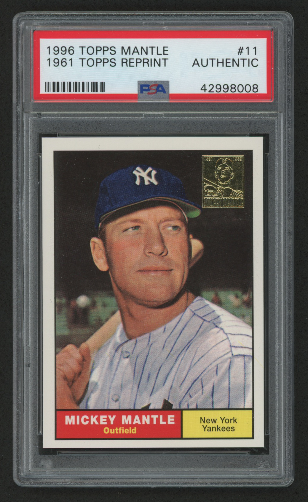 1996 Topps Mantle #11 Mickey Mantle / 1961 Topps Reprint (PSA Authentic) at PristineAuction.com 1996 Topps Mantle #11 Mickey Mantle / 1961 Topps Reprint (PSA Authentic) at PristineAuction.com