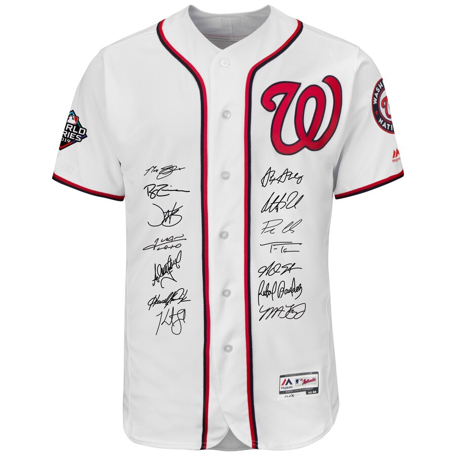 2019 Nationals LE Jersey Team-Signed by (14) with Howie Kendrick, Patrick Corbin, Max Scherzer, Dave Martinez, Juan Soto (Fanatics Hologram) at PristineAuction.com 2019 Nationals LE Jersey Team-Signed by (14) with Howie Kendrick, Patrick Corbin, Max Scherzer, Dave Martinez, Juan Soto (Fanatics Hologram) at PristineAuction.com