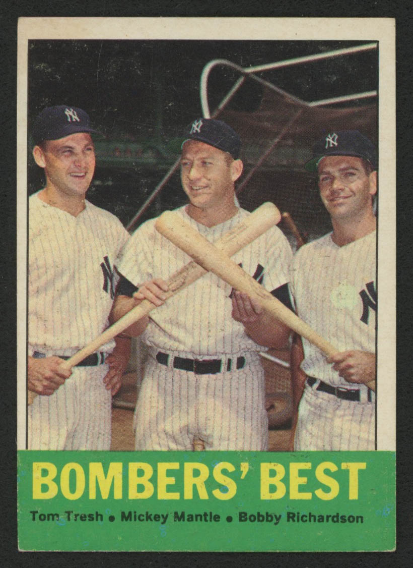 1963 Topps #173 Bomber's Best Tom Tresh / Mickey Mantle / Bobby Richardson at PristineAuction.com 1963 Topps #173 Bomber's Best Tom Tresh / Mickey Mantle / Bobby Richardson at PristineAuction.com