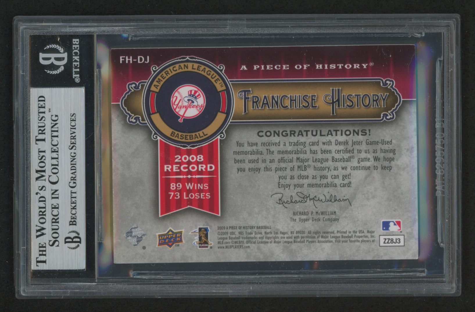2009 UD A Piece of History Franchise History Jersey Red #FHDJ Derek Jeter (BGS 9) at PristineAuction.com 2009 UD A Piece of History Franchise History Jersey Red #FHDJ Derek Jeter (BGS 9) at PristineAuction.com
