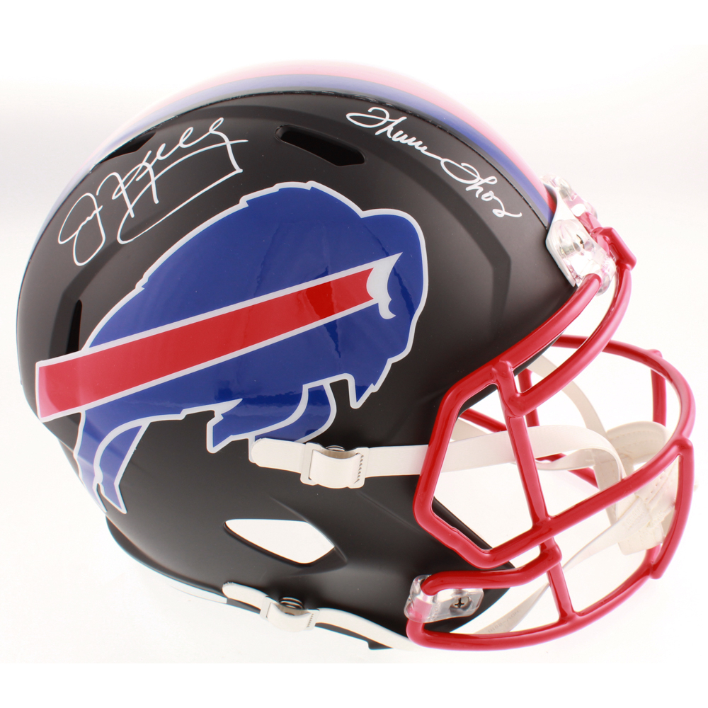 Jim Kelly & Thurman Thomas Signed Buffalo Bills Flat Matte Black FullSize Speed Helmet