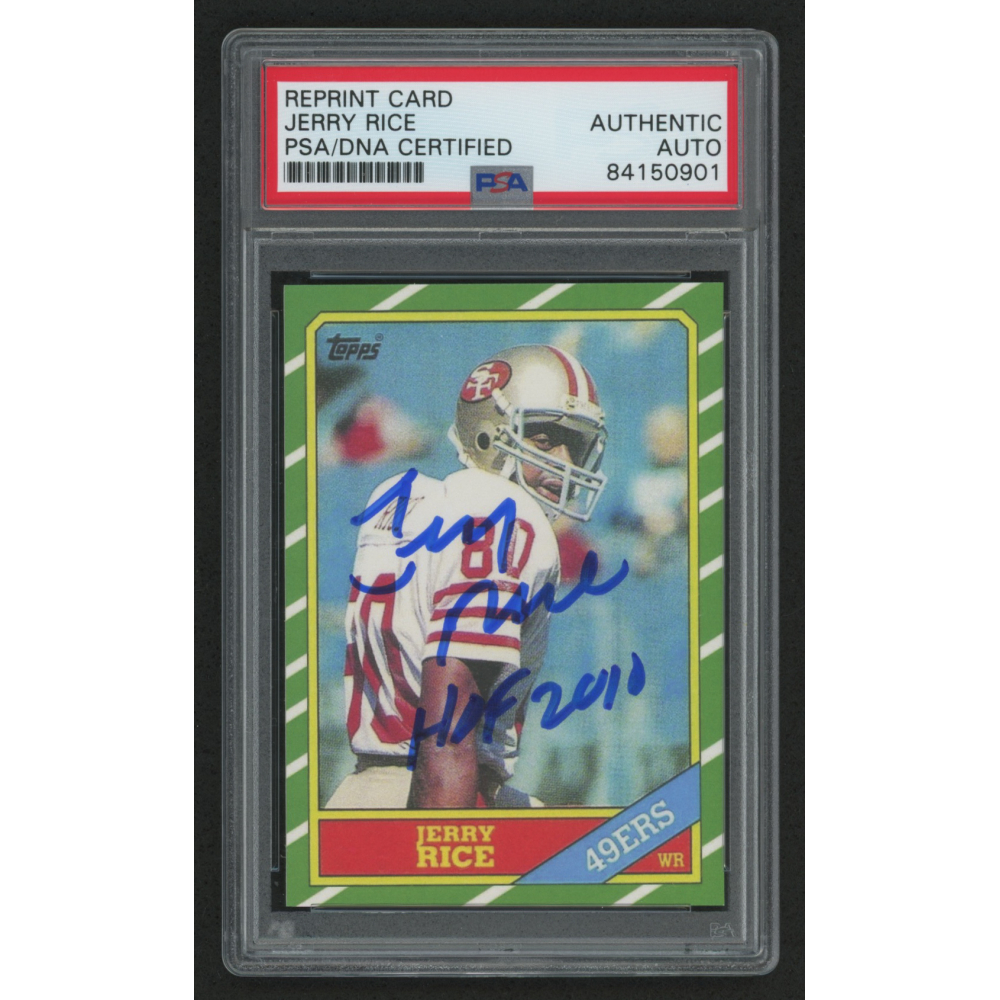 Jerry Rice Signed Rookie Reprint Card Inscribed 