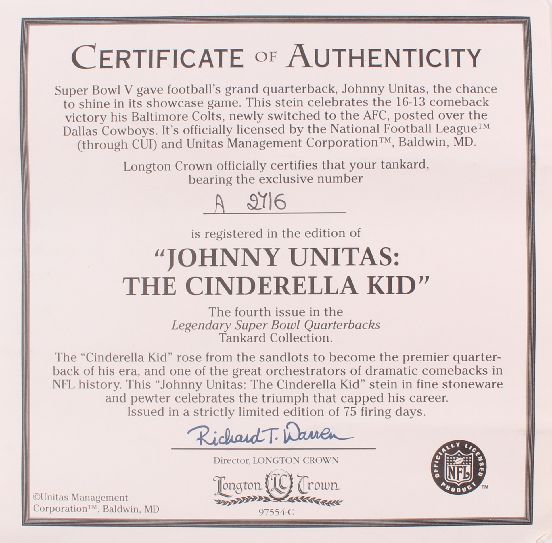 Johnny Unitas LE Baltimore Colts "The Cinderella Kid" Stein Tankard at PristineAuction.com Johnny Unitas LE Baltimore Colts "The Cinderella Kid" Stein Tankard at PristineAuction.com