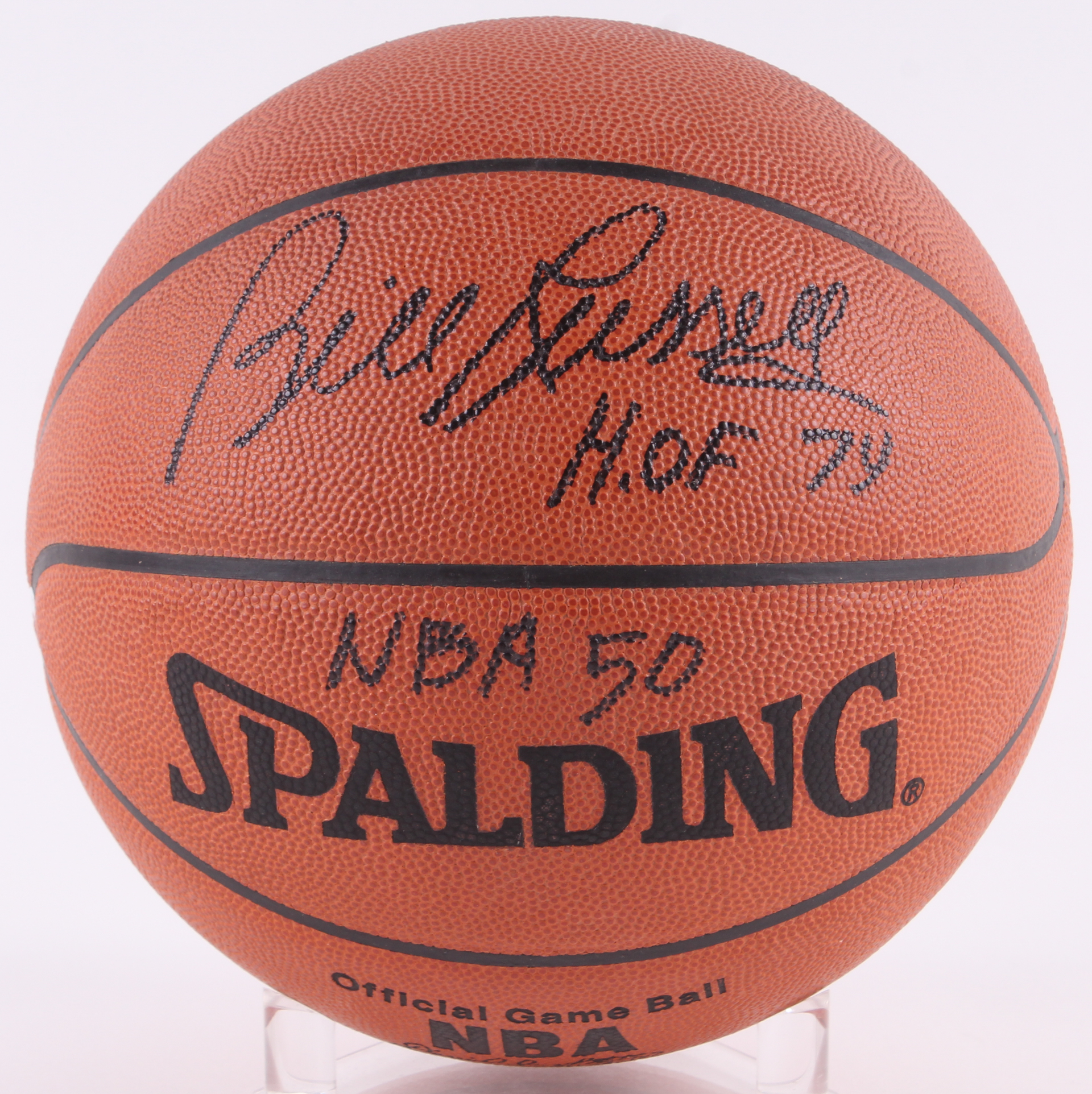 Bill Russell Signed Official NBA Game Ball Basketball Inscribed "HOF 74" & "NBA 50" (Beckett COA) at PristineAuction.com Bill Russell Signed Official NBA Game Ball Basketball Inscribed "HOF 74" & "NBA 50" (Beckett COA) at PristineAuction.com