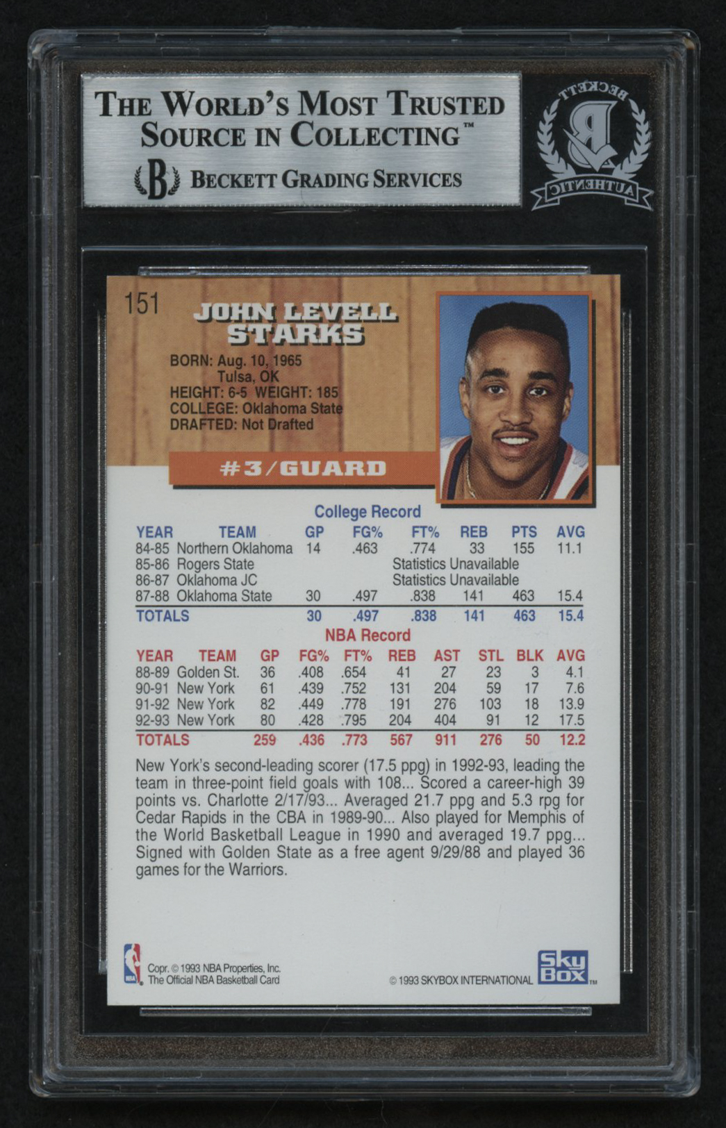 John Starks Signed 1993-94 Hoops #151 (BGS Encapsulated) at PristineAuction.com John Starks Signed 1993-94 Hoops #151 (BGS Encapsulated) at PristineAuction.com