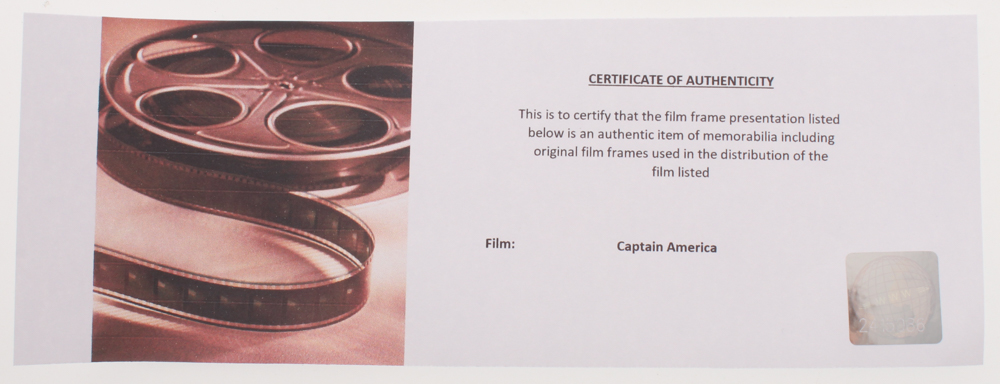 "Captain America: The First Avenger" LE 8x10 Custom Matted Original Film / Movie Cell Display at PristineAuction.com "Captain America: The First Avenger" LE 8x10 Custom Matted Original Film / Movie Cell Display at PristineAuction.com