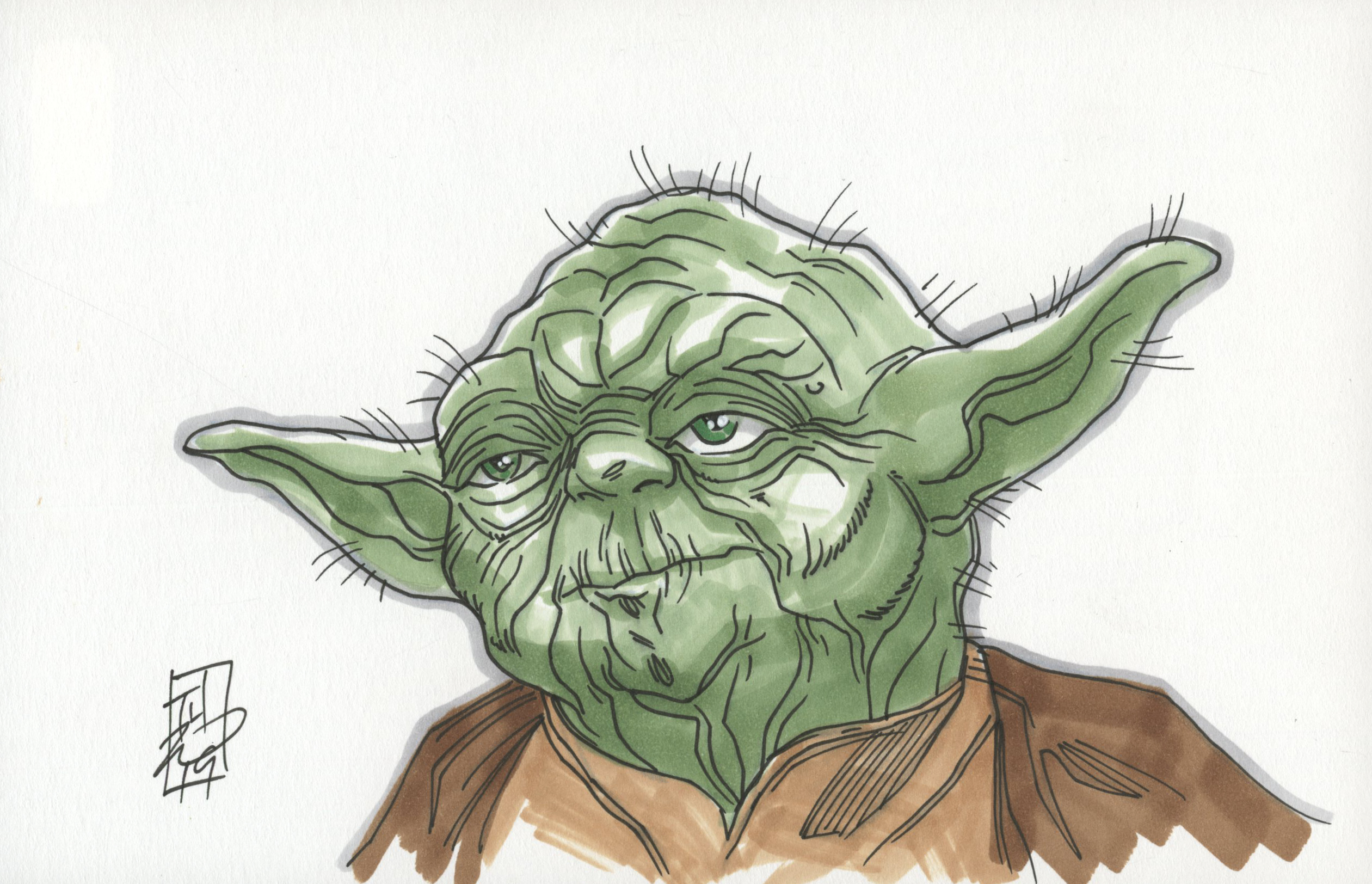 Tom Hodges - Yoda - "Star Wars" - Signed ORIGINAL 5.5" x 8.5" Drawing on Paper (1/1) at PristineAuction.com Tom Hodges - Yoda - "Star Wars" - Signed ORIGINAL 5.5" x 8.5" Drawing on Paper (1/1) at PristineAuction.com