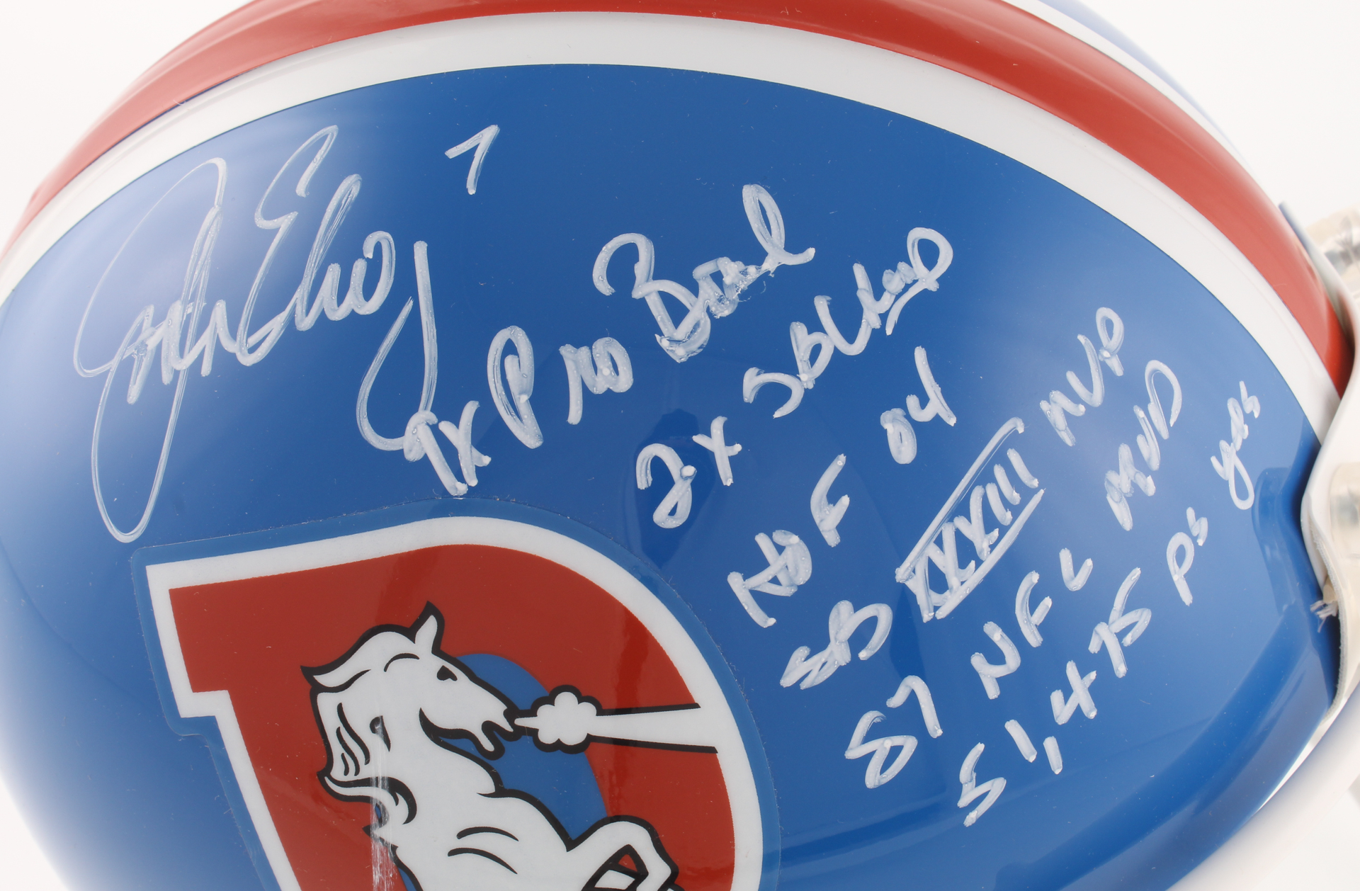 John Elway Signed Denver Broncos Throwback Full-Size Authentic On-Field Helmet with (6) Inscriptions (Beckett COA) at PristineAuction.com John Elway Signed Denver Broncos Throwback Full-Size Authentic On-Field Helmet with (6) Inscriptions (Beckett COA) at PristineAuction.com