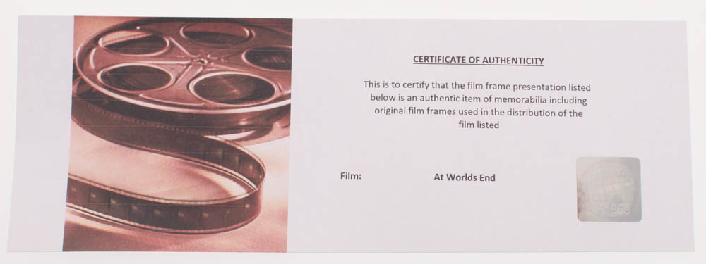 "Pirates of the Caribbean: At World's End" Limited Edition Original Film / Movie Cell Display at PristineAuction.com "Pirates of the Caribbean: At World's End" Limited Edition Original Film / Movie Cell Display at PristineAuction.com