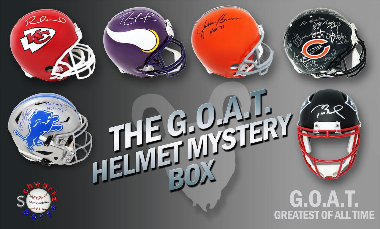 Schwartz Sports Football G.O.A.T. Superstar Signed Full Size Helmet Mystery Box - Series 2 (Limited to 112) (Pristine Exclusive Edition) at PristineAuction.com Schwartz Sports Football G.O.A.T. Superstar Signed Full Size Helmet Mystery Box - Series 2 (Limited to 112) (Pristine Exclusive Edition) at PristineAuction.com