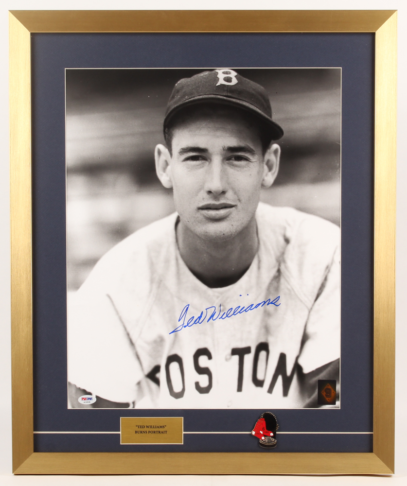 Ted Williams Signed Boston Red Sox 21x25 Custom Framed Photo Display with Williams Pin (PSA LOA & Ted Williams Hologram) at PristineAuction.com Ted Williams Signed Boston Red Sox 21x25 Custom Framed Photo Display with Williams Pin (PSA LOA & Ted Williams Hologram) at PristineAuction.com