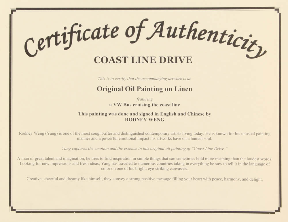Rodney Weng - "Coastline Drive" 25x37.5 Original Oil Panting on Linen (PA LOA) at PristineAuction.com Rodney Weng - "Coastline Drive" 25x37.5 Original Oil Panting on Linen (PA LOA) at PristineAuction.com