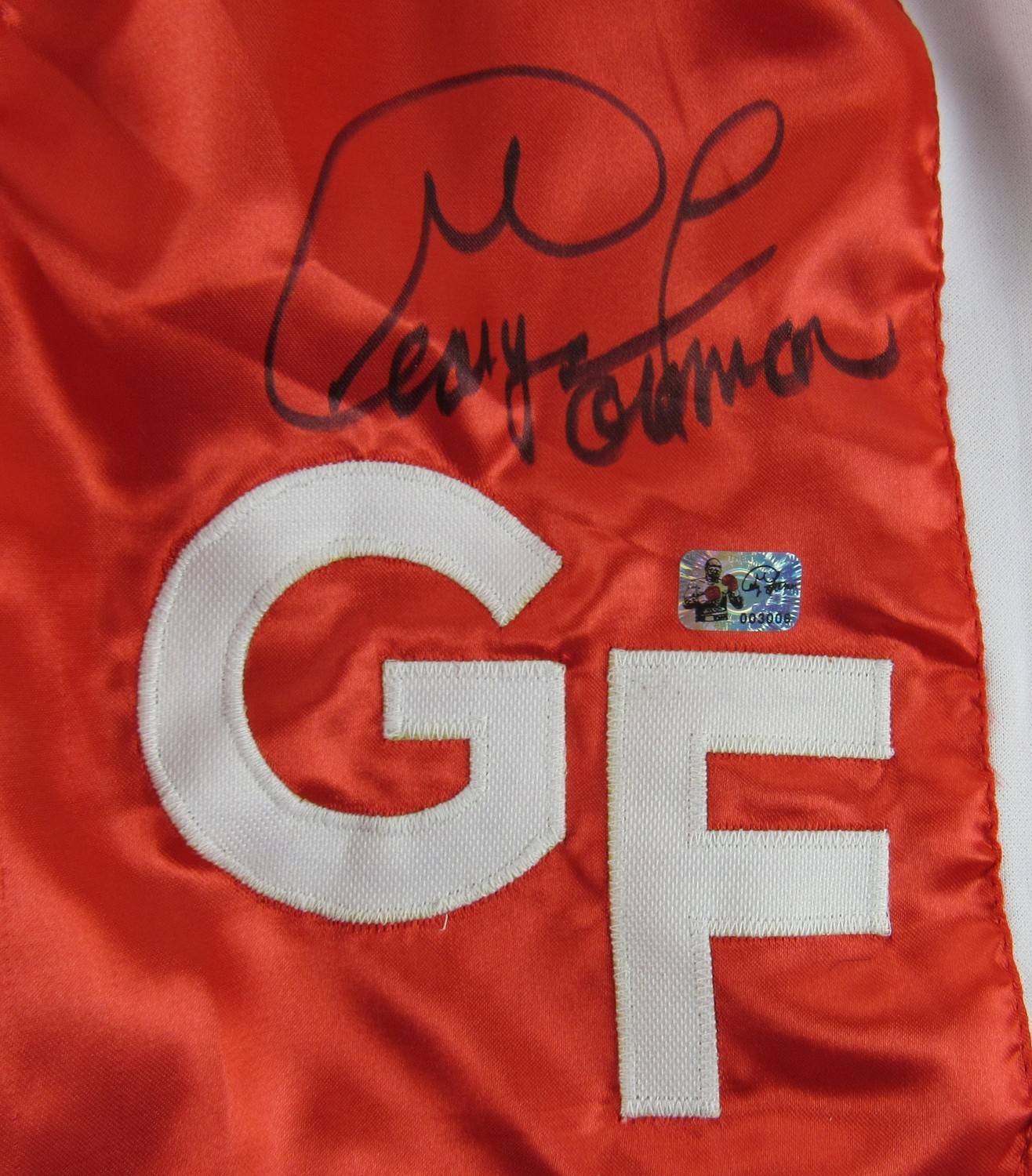 George Foreman Signed Boxing Trunks (Foreman Hologram) at PristineAuction.com George Foreman Signed Boxing Trunks (Foreman Hologram) at PristineAuction.com