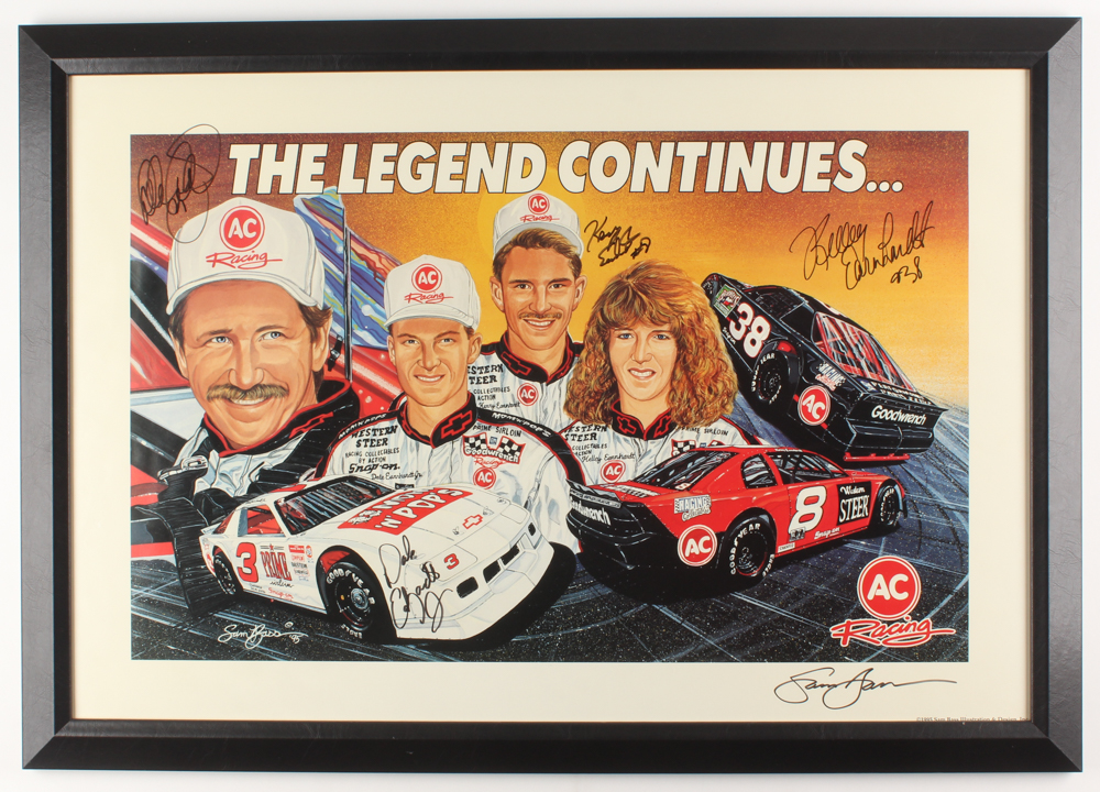 Dale Earnhardt, Dale Earnhardt Jr., Kelly Earnhardt, & Kerry Earnhardt Signed "The Legend Continues" 22x31 Custom Framed Print Display (JSA LOA) at PristineAuction.com Dale Earnhardt, Dale Earnhardt Jr., Kelly Earnhardt, & Kerry Earnhardt Signed "The Legend Continues" 22x31 Custom Framed Print Display (JSA LOA) at PristineAuction.com