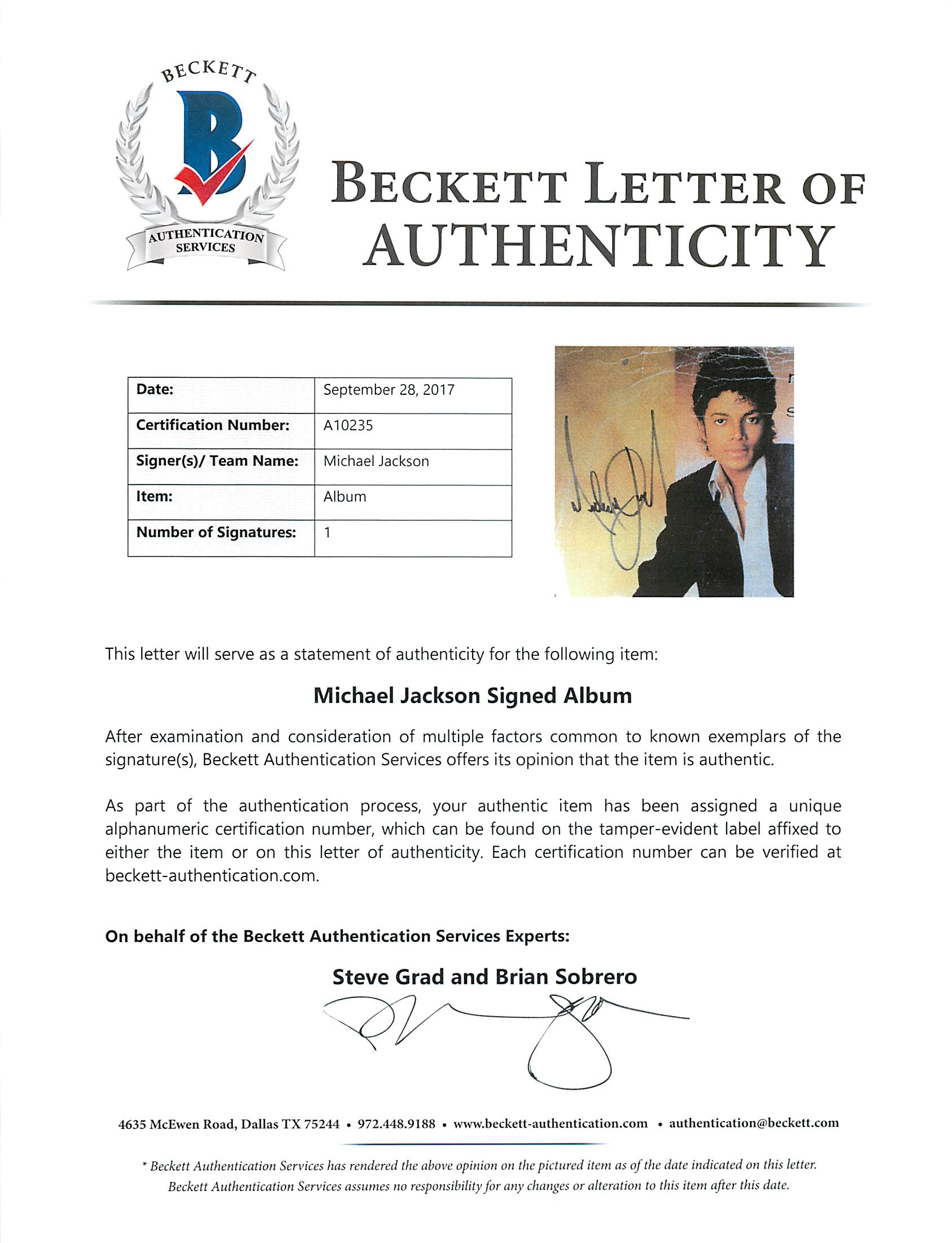 Michael Jackson Signed "Wanna Be Startin' Somethin'" Vinyl Record Album (Beckett LOA) at PristineAuction.com Michael Jackson Signed "Wanna Be Startin' Somethin'" Vinyl Record Album (Beckett LOA) at PristineAuction.com