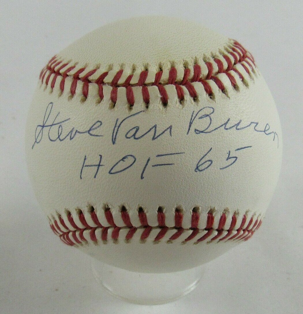Steve Van Buren Signed OL Baseball Inscribed "HOF 65" (JSA COA) at PristineAuction.com Steve Van Buren Signed OL Baseball Inscribed "HOF 65" (JSA COA) at PristineAuction.com