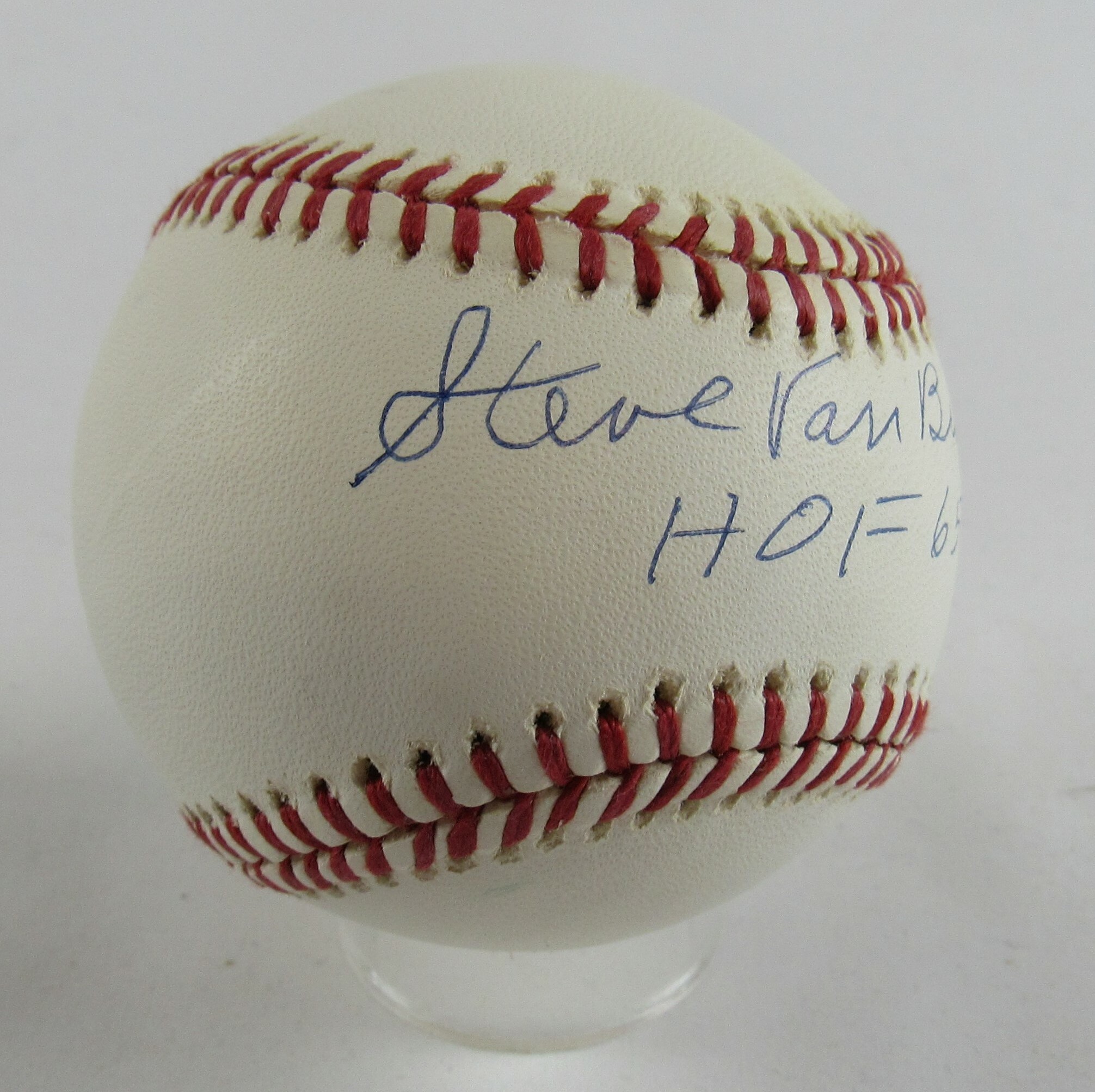 Steve Van Buren Signed OL Baseball Inscribed "HOF 65" (JSA COA) at PristineAuction.com Steve Van Buren Signed OL Baseball Inscribed "HOF 65" (JSA COA) at PristineAuction.com