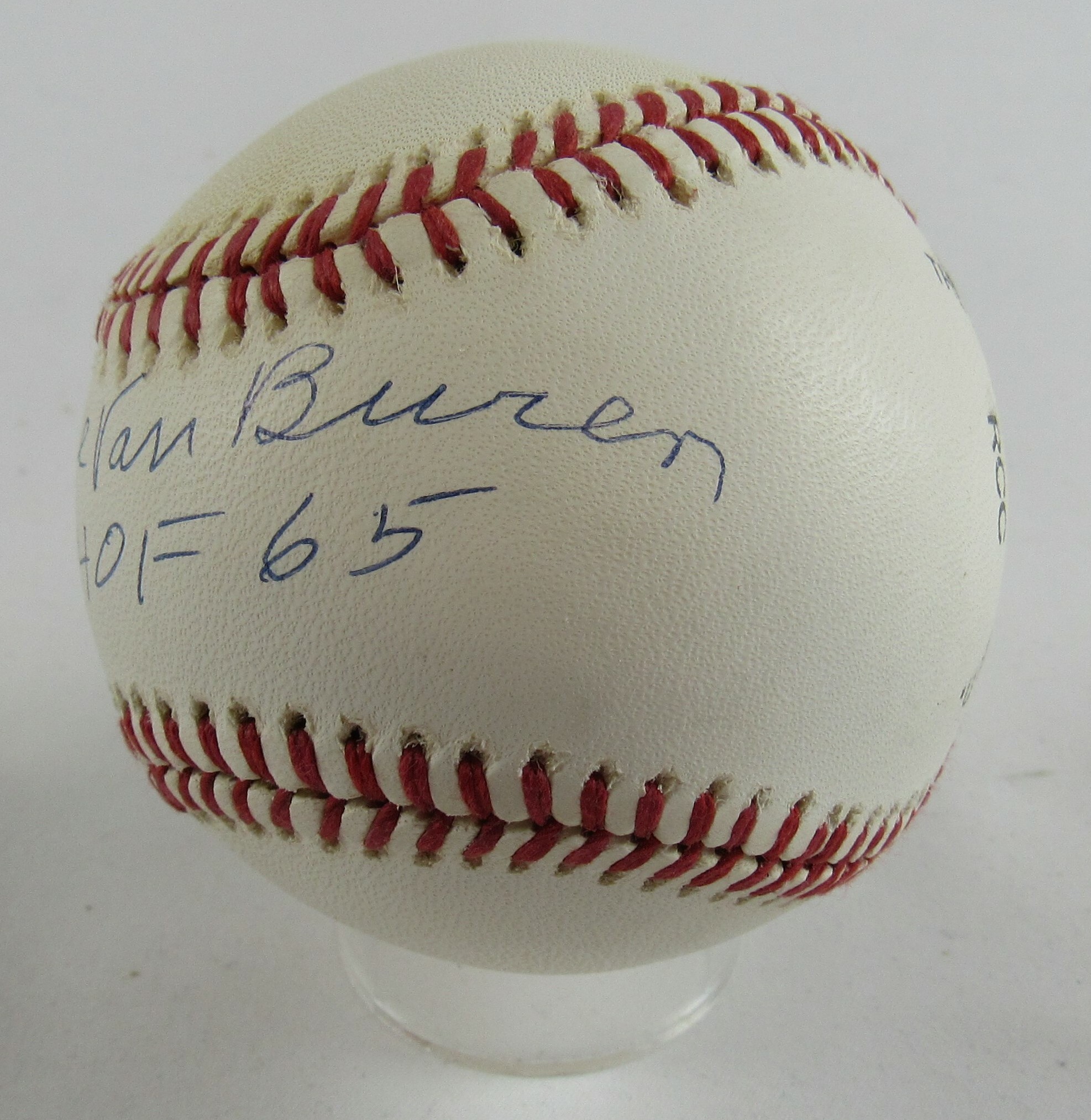 Steve Van Buren Signed OL Baseball Inscribed "HOF 65" (JSA COA) at PristineAuction.com Steve Van Buren Signed OL Baseball Inscribed "HOF 65" (JSA COA) at PristineAuction.com