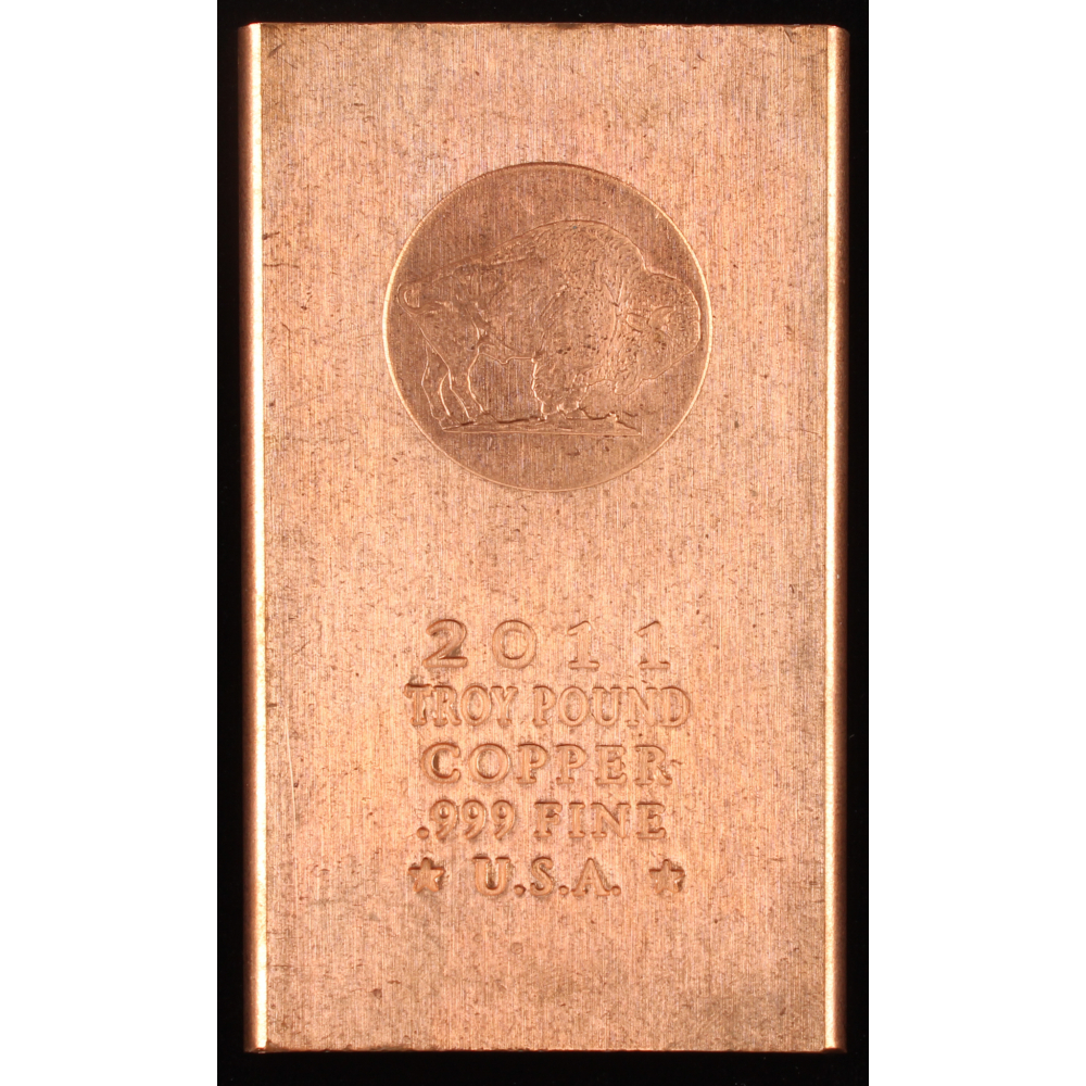 1 Troy Pound .999 Fine Copper "Buffalo" Bullion Bar Pristine Auction