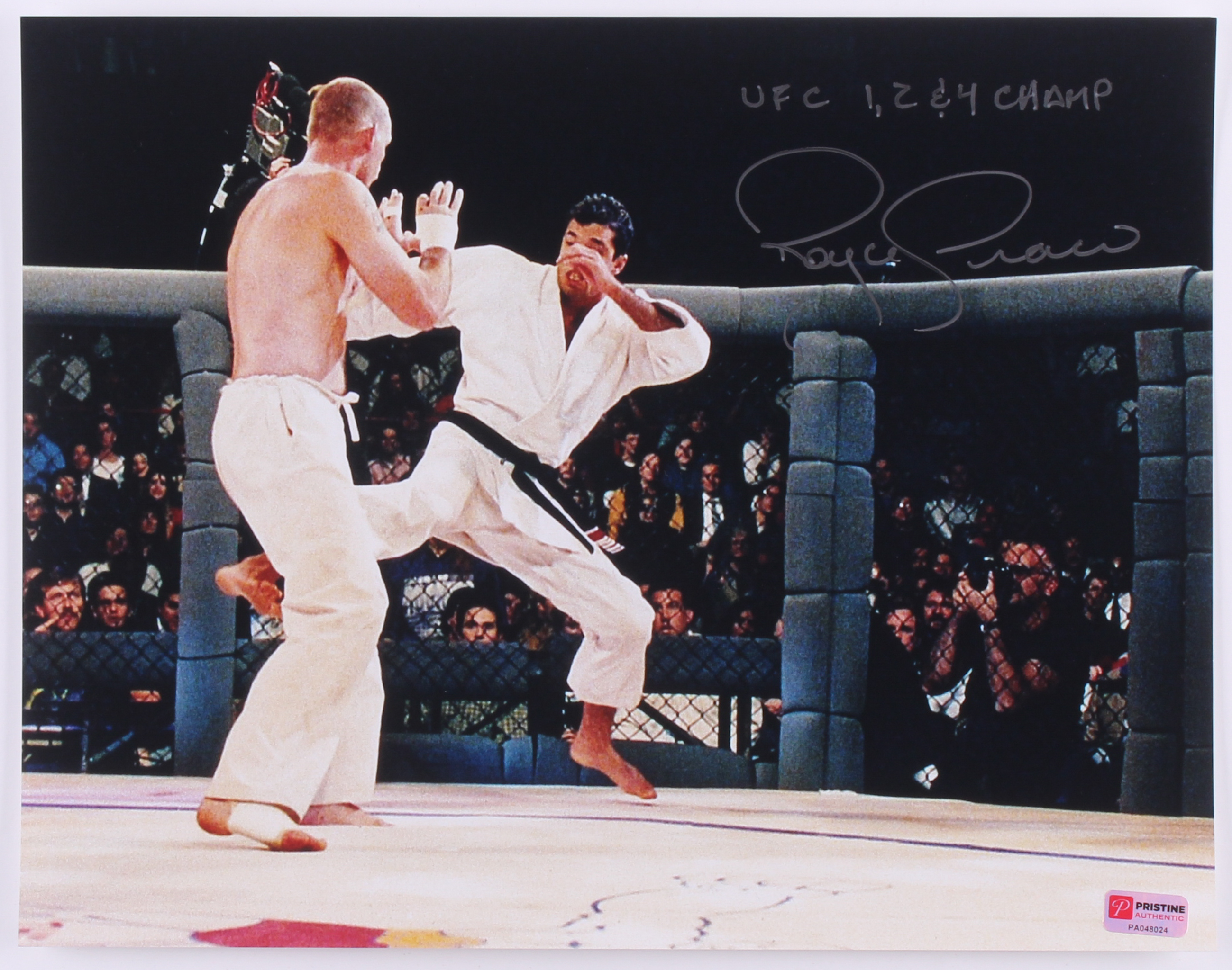 Royce Gracie Signed UFC 11x14 Photo Inscribed "UFC 1, 2 & 4 Champ" (PA COA) at PristineAuction.com Royce Gracie Signed UFC 11x14 Photo Inscribed "UFC 1, 2 & 4 Champ" (PA COA) at PristineAuction.com