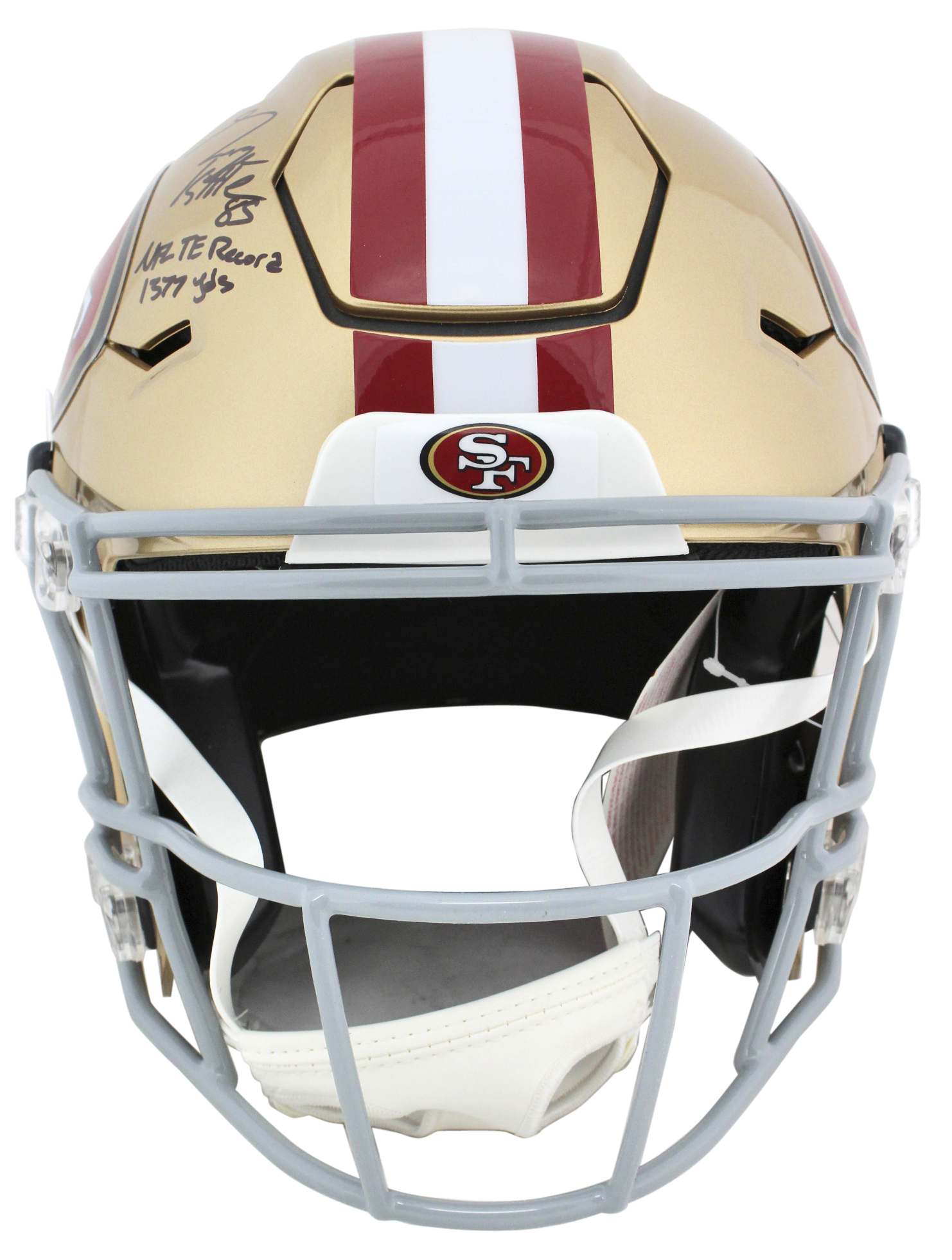 George Kittle Signed San Francisco 49ers Full-Size Authentic On-Field SpeedFlex Helmet Inscribed "NFL TE Record 1,377 Yds" (Beckett COA) at PristineAuction.com George Kittle Signed San Francisco 49ers Full-Size Authentic On-Field SpeedFlex Helmet Inscribed "NFL TE Record 1,377 Yds" (Beckett COA) at PristineAuction.com