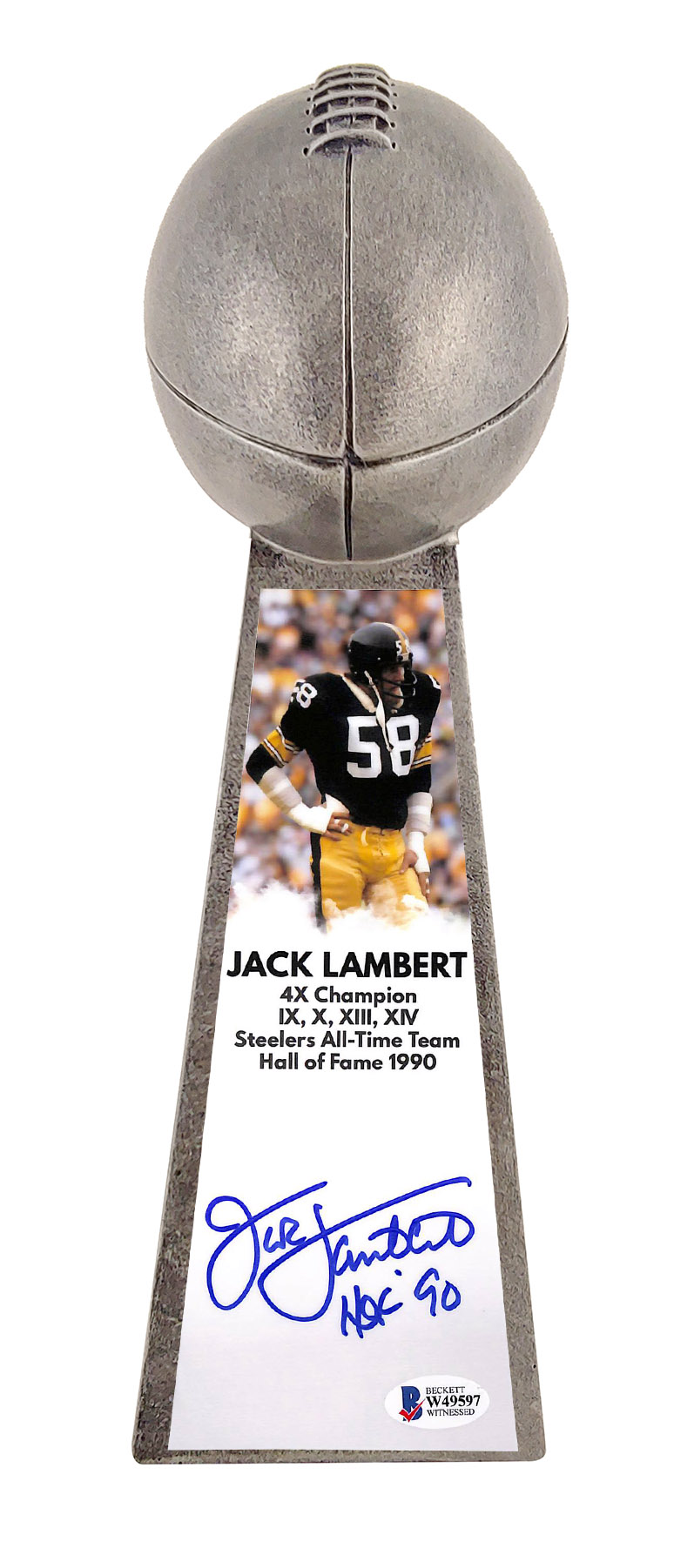 Jack Lambert Signed Steelers 15” Lombardi Football Championship Trophy Inscribed "HOF 90" (Beckett COA) at PristineAuction.com Jack Lambert Signed Steelers 15” Lombardi Football Championship Trophy Inscribed "HOF 90" (Beckett COA) at PristineAuction.com