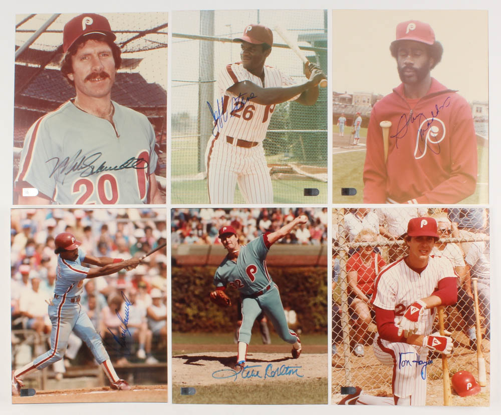 Lot of (6) Signed Philadelphia Phillies Legends 8x10 Photos with Jeff Stone, Mike Schmidt, Gary Maddox (AIV COA) at PristineAuction.com Lot of (6) Signed Philadelphia Phillies Legends 8x10 Photos with Jeff Stone, Mike Schmidt, Gary Maddox (AIV COA) at PristineAuction.com