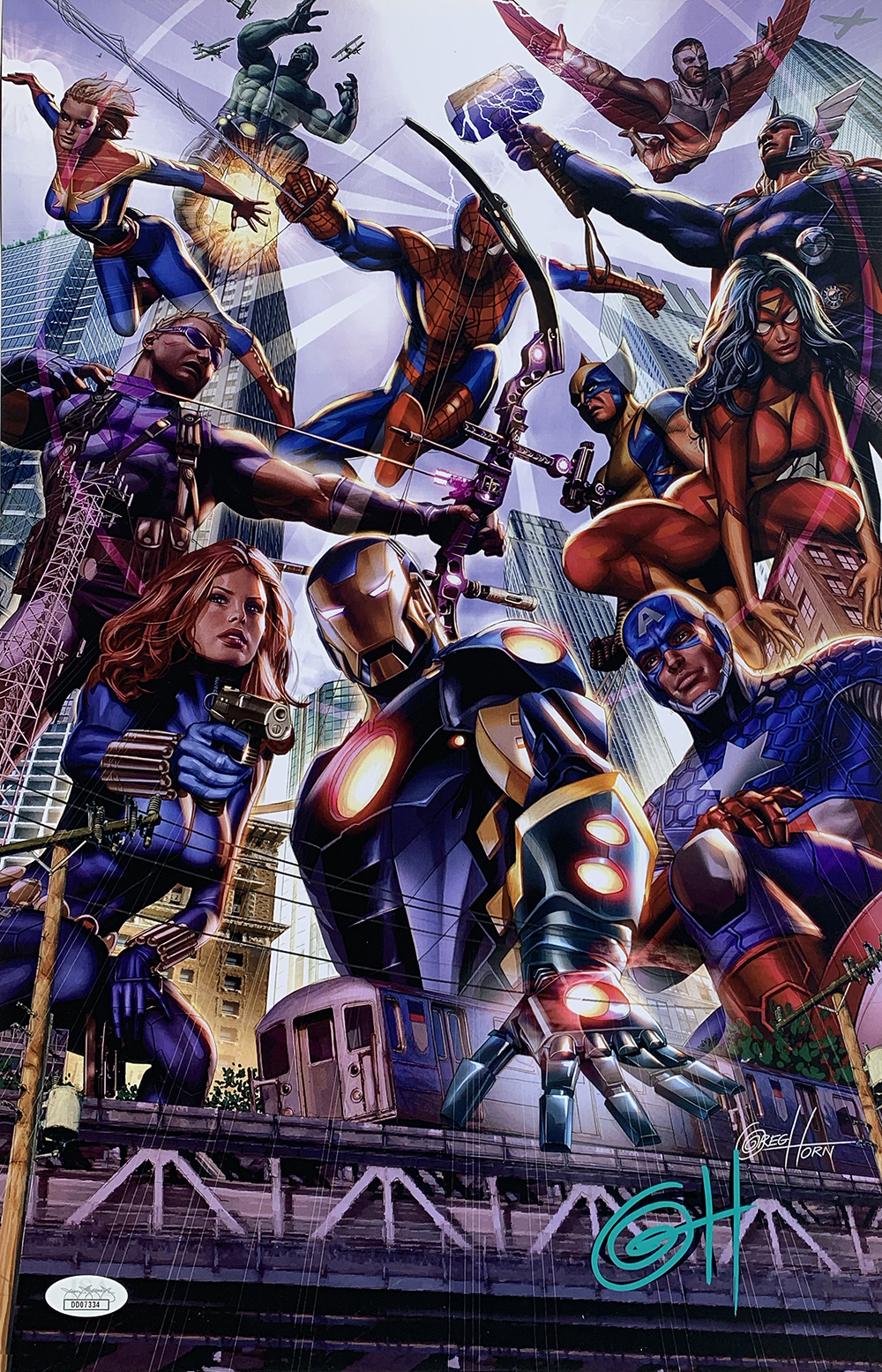 Greg Horn Signed Marvel "Avengers Big City" 11x17 Lithograph (JSA COA) at PristineAuction.com Greg Horn Signed Marvel "Avengers Big City" 11x17 Lithograph (JSA COA) at PristineAuction.com