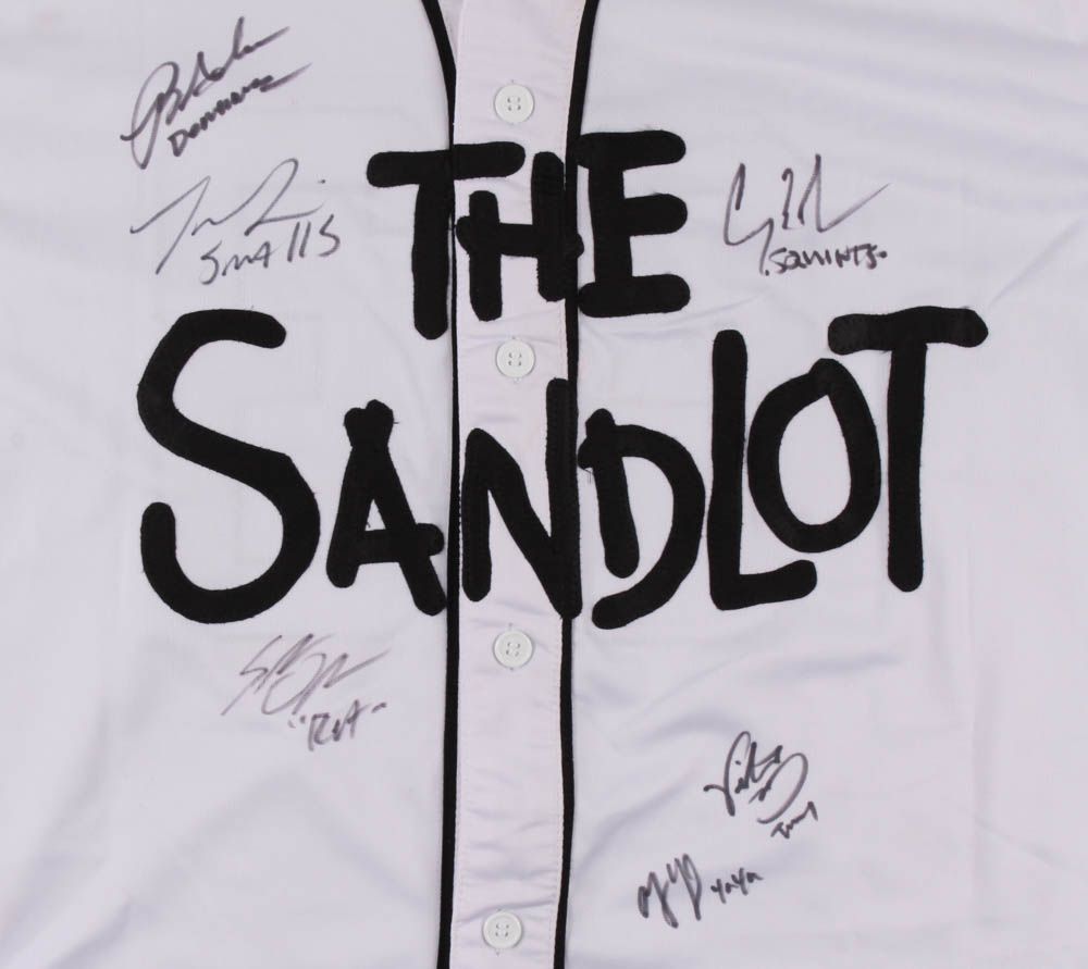 "The Sandlot" Jersey Cast-Signed by (6) with Tom Guiry, Chauncey Leopardi, Marty York, Victor Di Mattia with Inscriptions (JSA COA) at PristineAuction.com "The Sandlot" Jersey Cast-Signed by (6) with Tom Guiry, Chauncey Leopardi, Marty York, Victor Di Mattia with Inscriptions (JSA COA) at PristineAuction.com