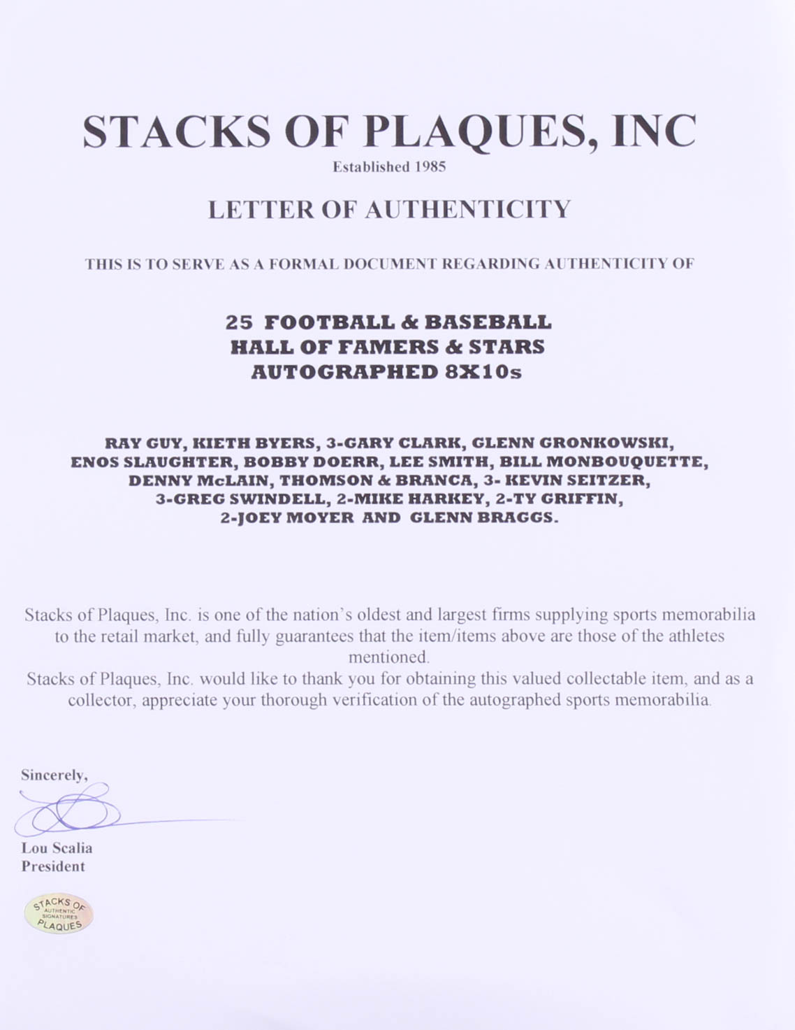 Lot of (25) Signed NFL & MLB Hall of Famers & Stars 8x10 Photos with Ray Guy, Bobby Doerr, Enos Slaughter, Lee Smith (Stacks of Plaques LOA) at PristineAuction.com Lot of (25) Signed NFL & MLB Hall of Famers & Stars 8x10 Photos with Ray Guy, Bobby Doerr, Enos Slaughter, Lee Smith (Stacks of Plaques LOA) at PristineAuction.com