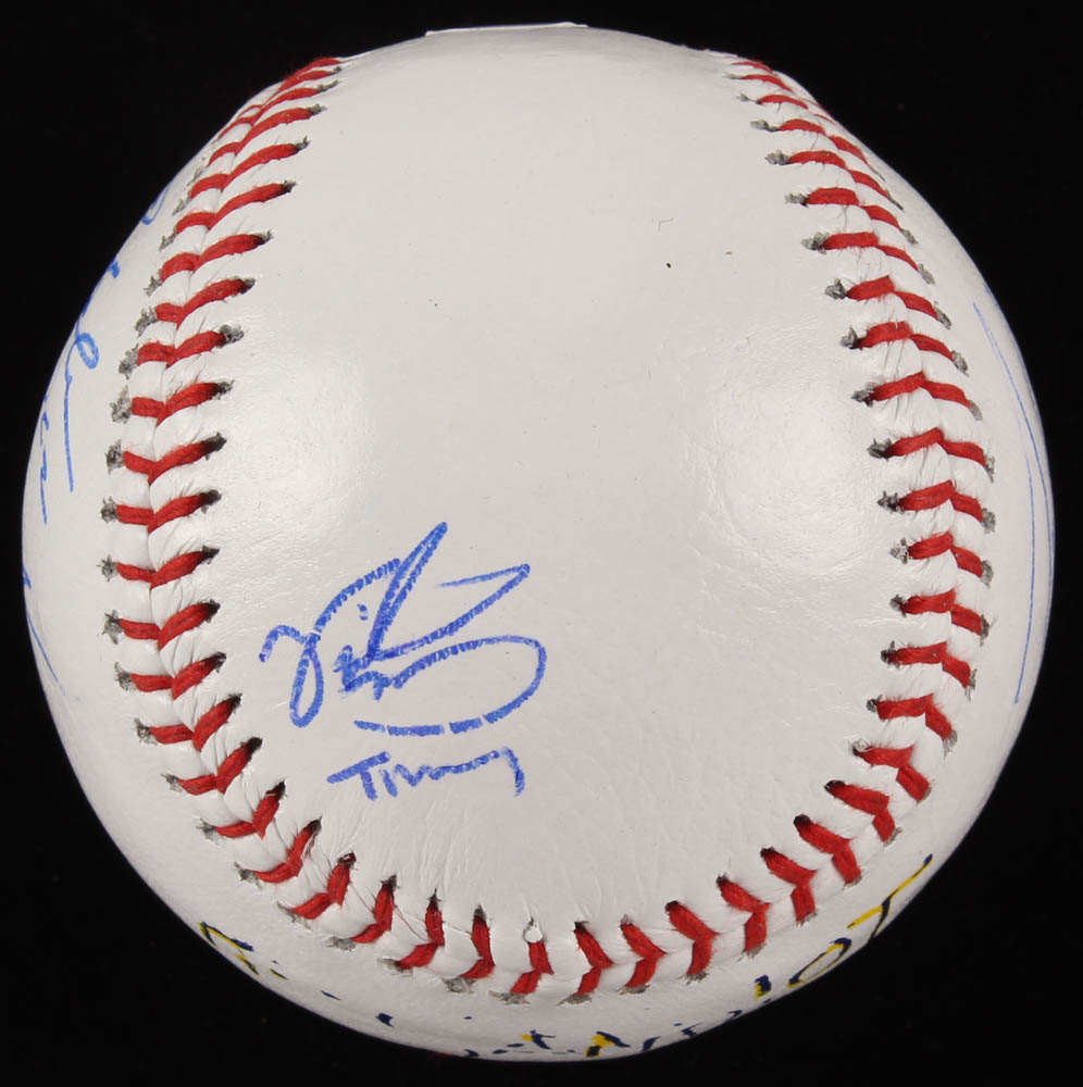 "The Sandlot" Logo Baseball Cast-Signed By (6) with Tom Guiry, Chauncey Leopardi, Marty York, Victor Di Mattia with Multiple Inscriptions (JSA COA) at PristineAuction.com "The Sandlot" Logo Baseball Cast-Signed By (6) with Tom Guiry, Chauncey Leopardi, Marty York, Victor Di Mattia with Multiple Inscriptions (JSA COA) at PristineAuction.com