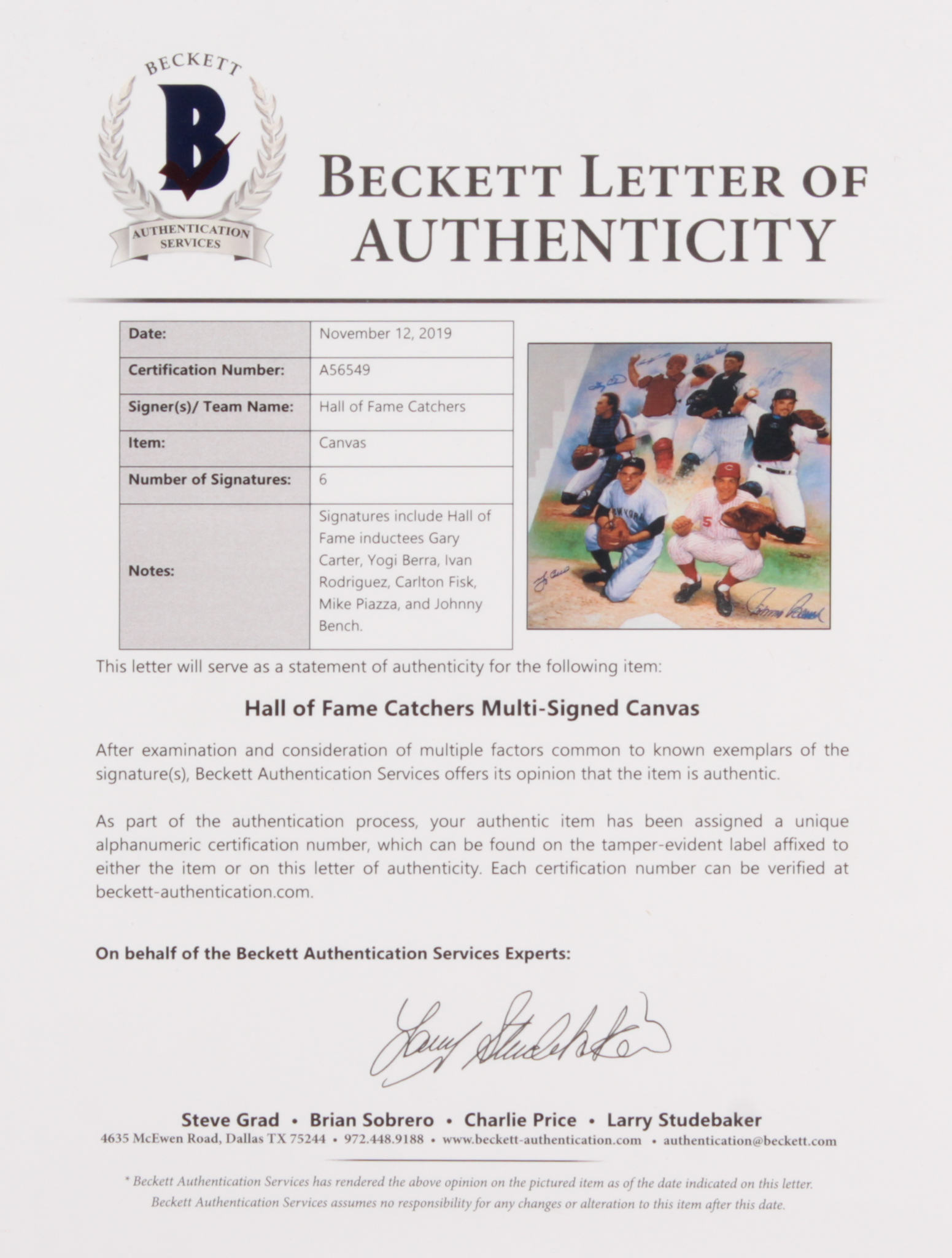 Hall of Fame Catchers LE 24x30 Custom Matted Canvas Signed by (6) with Yogi Berra, Gary Carter, Ivan Rodriguez, Carlton Fisk, Mike Piazza, & Johnny Bench (Beckett LOA) at PristineAuction.com Hall of Fame Catchers LE 24x30 Custom Matted Canvas Signed by (6) with Yogi Berra, Gary Carter, Ivan Rodriguez, Carlton Fisk, Mike Piazza, & Johnny Bench (Beckett LOA) at PristineAuction.com