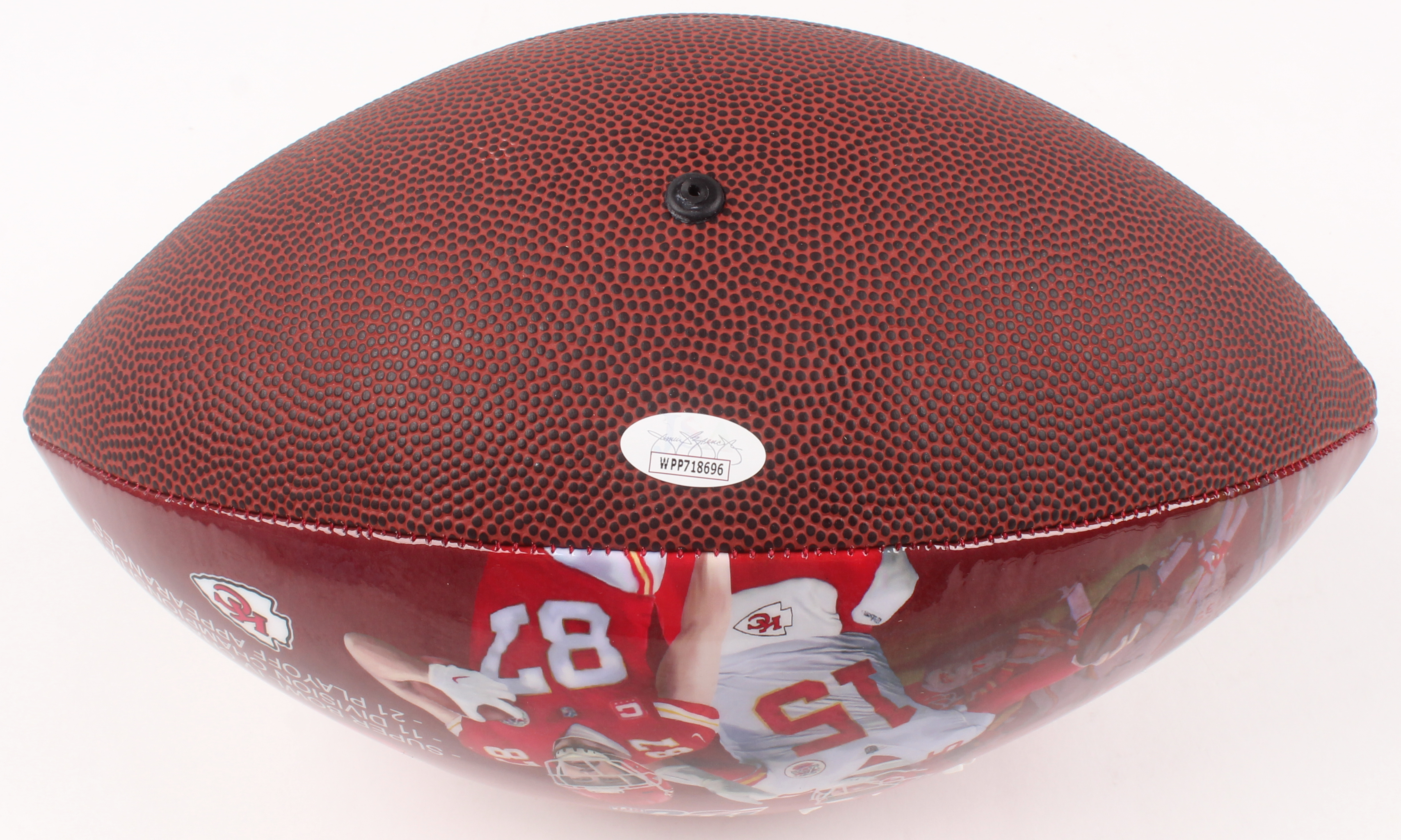 Patrick Mahomes Signed Kansas City Chiefs NFL 100th Anniversary Legacy Art Football (JSA COA) at PristineAuction.com Patrick Mahomes Signed Kansas City Chiefs NFL 100th Anniversary Legacy Art Football (JSA COA) at PristineAuction.com