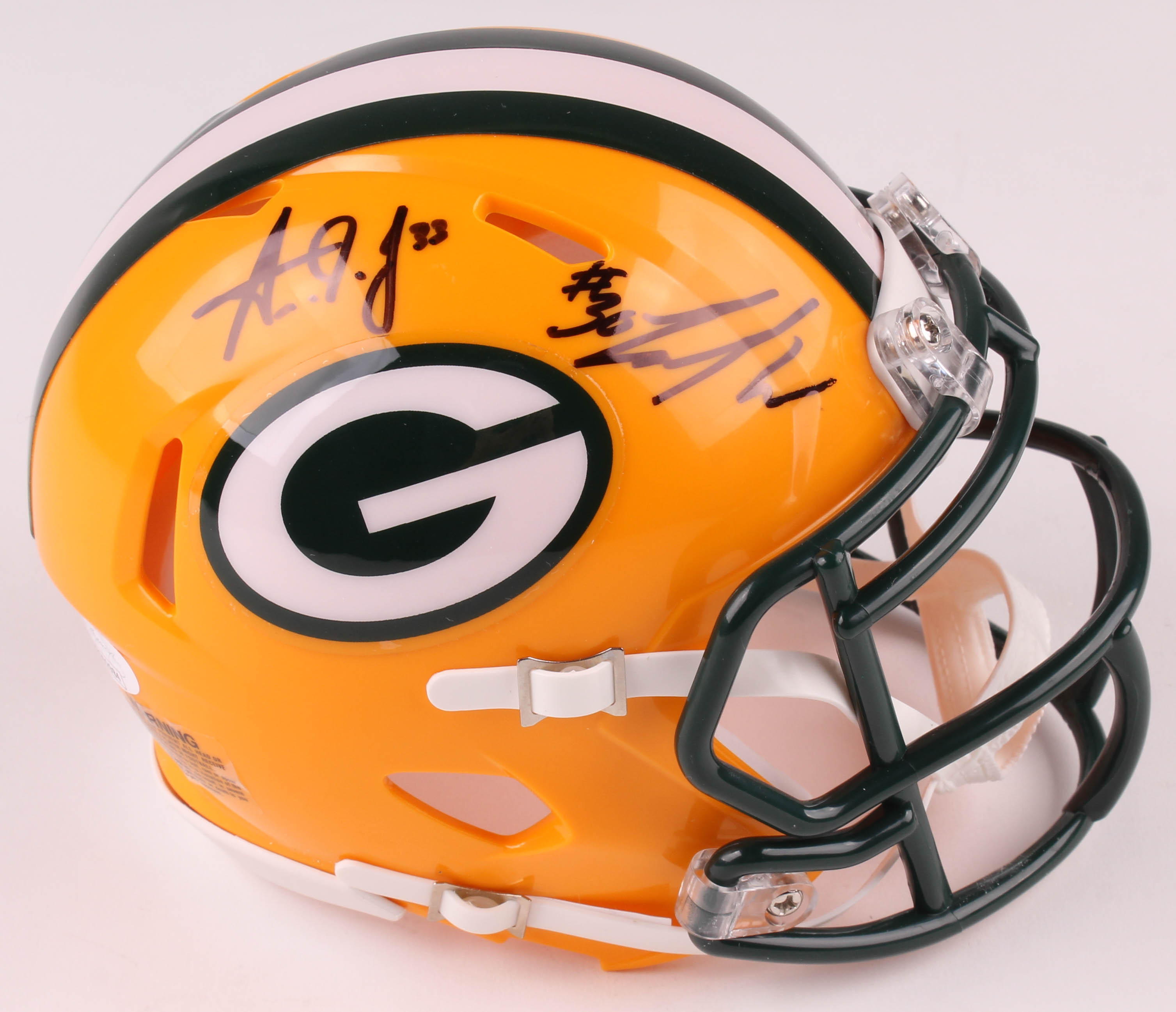Jamaal Williams & Aaron Jones Signed Green Bay Packers Speed Mini Helmet (JSA COA) at PristineAuction.com Jamaal Williams & Aaron Jones Signed Green Bay Packers Speed Mini Helmet (JSA COA) at PristineAuction.com