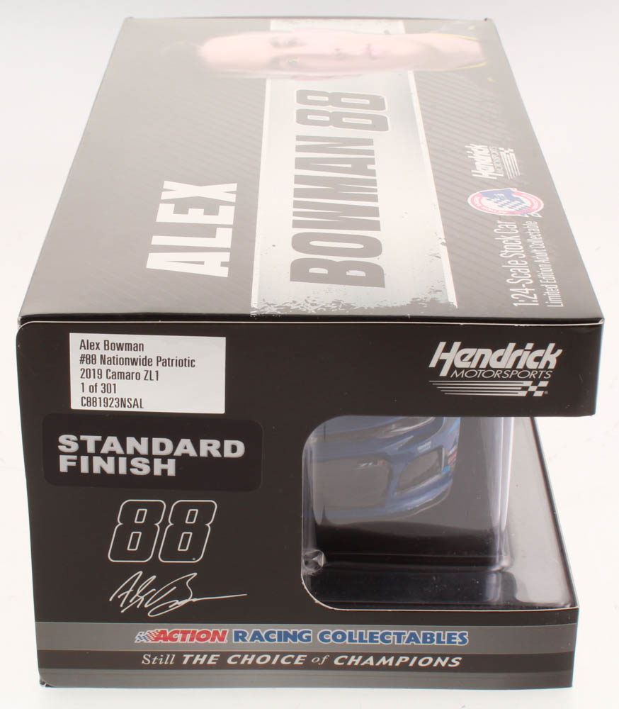 Alex Bowman Signed NASCAR #88 Nationwide Patriotic 2019 Camaro ZL1 - 1:24 Premium Action Diecast Car (Hendrick Hologram & COA) at PristineAuction.com Alex Bowman Signed NASCAR #88 Nationwide Patriotic 2019 Camaro ZL1 - 1:24 Premium Action Diecast Car (Hendrick Hologram & COA) at PristineAuction.com