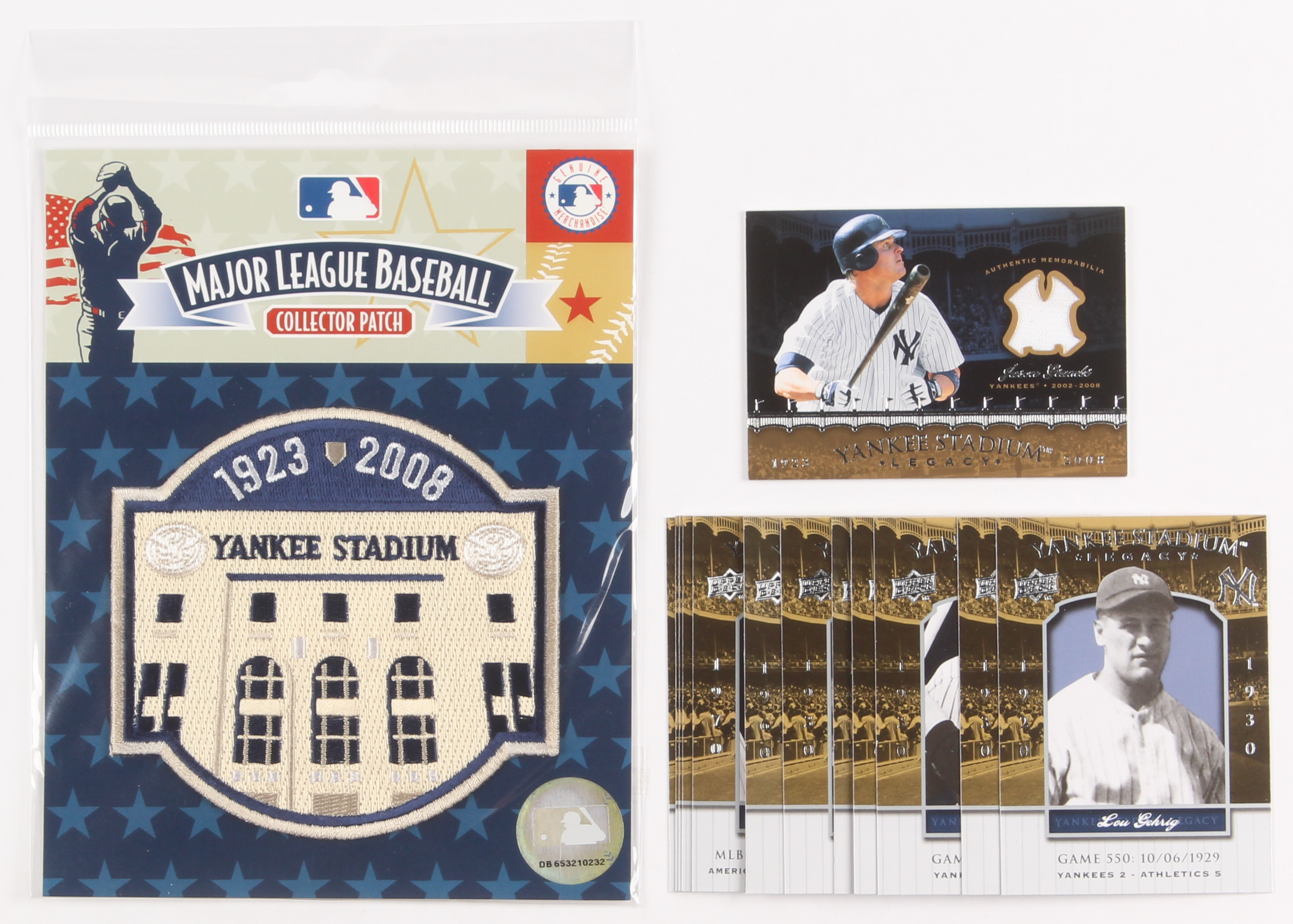 Lot of (15) New York Yankees Baseball Cards with 2008 Upper Deck Yankee Stadium Legacy Collection Memorabilia #JG Jason Giambi & (1) Yankee Stadium Collector Patch at PristineAuction.com Lot of (15) New York Yankees Baseball Cards with 2008 Upper Deck Yankee Stadium Legacy Collection Memorabilia #JG Jason Giambi & (1) Yankee Stadium Collector Patch at PristineAuction.com