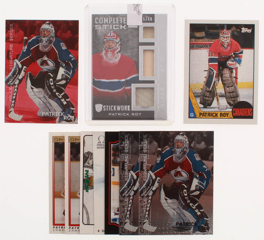Lot of (10) Patrick Roy Hockey Cards with 1987-88 Topps #163, 1999-00 BAP Millennium Ruby #66, 2015-16 ITG Stickwork Complete Stick Silver #CS08 at PristineAuction.com Lot of (10) Patrick Roy Hockey Cards with 1987-88 Topps #163, 1999-00 BAP Millennium Ruby #66, 2015-16 ITG Stickwork Complete Stick Silver #CS08 at PristineAuction.com