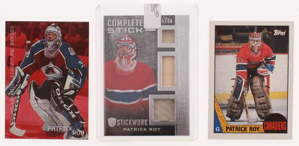 Lot of (10) Patrick Roy Hockey Cards with 1987-88 Topps #163, 1999-00 BAP Millennium Ruby #66, 2015-16 ITG Stickwork Complete Stick Silver #CS08 at PristineAuction.com Lot of (10) Patrick Roy Hockey Cards with 1987-88 Topps #163, 1999-00 BAP Millennium Ruby #66, 2015-16 ITG Stickwork Complete Stick Silver #CS08 at PristineAuction.com