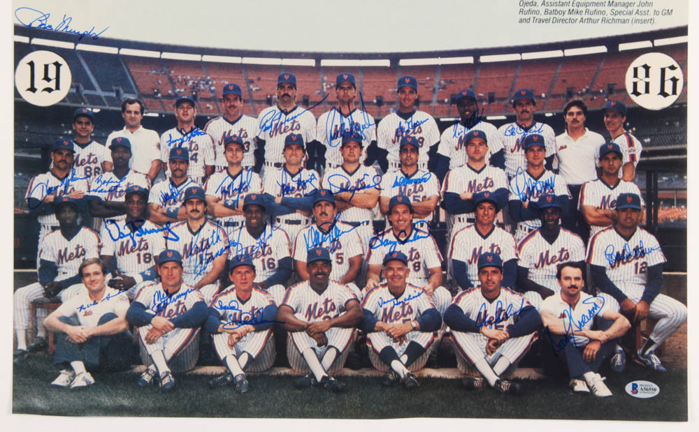 1986 New York Mets 15x20 Photo Signed by (27) with Bob Murphy, Dwight Gooden, Darryl Strawberry, Keith Hernandez, Roger McDowell, Gary Carter (Beckett LOA) at PristineAuction.com 1986 New York Mets 15x20 Photo Signed by (27) with Bob Murphy, Dwight Gooden, Darryl Strawberry, Keith Hernandez, Roger McDowell, Gary Carter (Beckett LOA) at PristineAuction.com