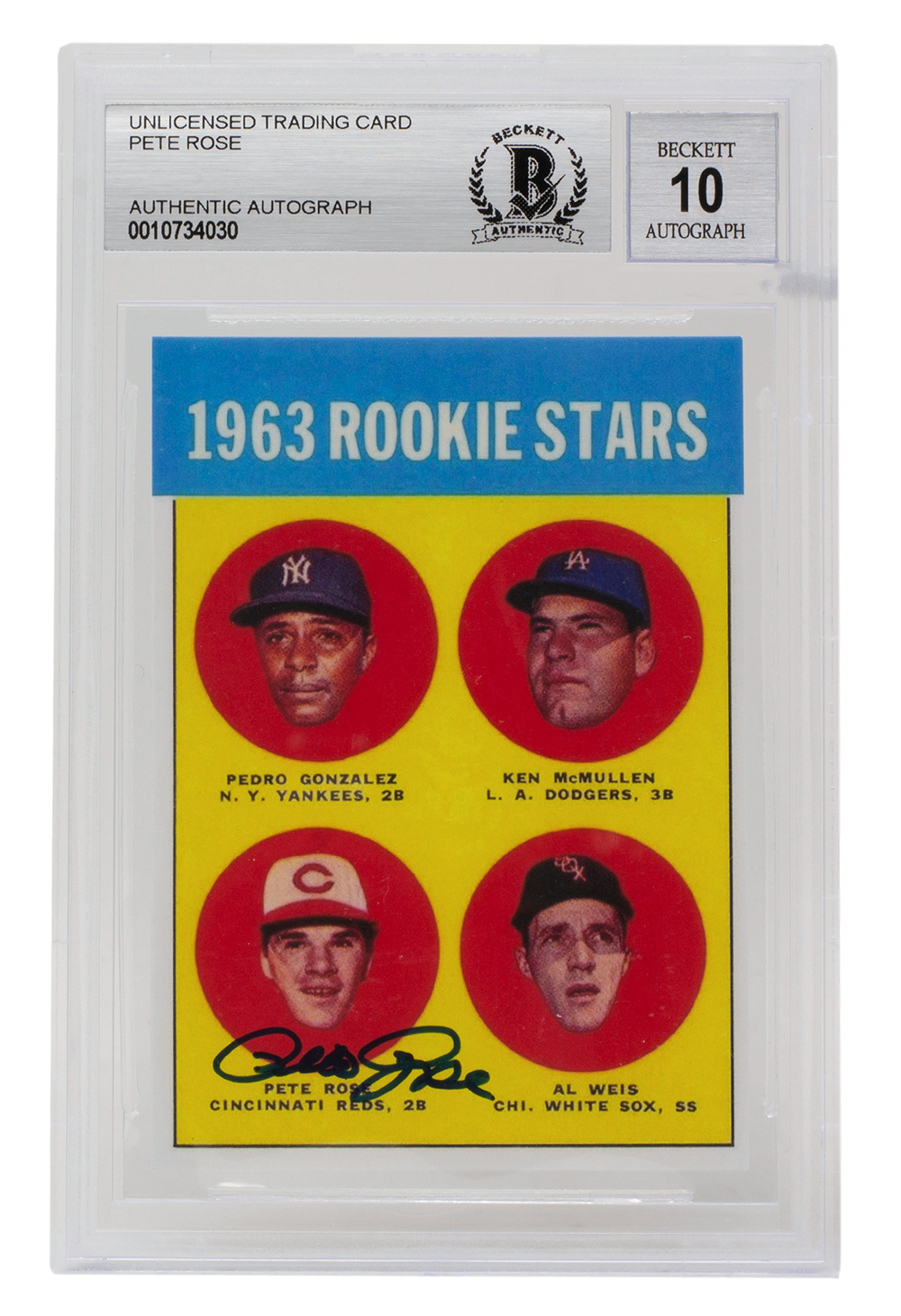 Pete Rose Signed 1963 Topps #537 Rookie Stars RC Reprint (BGS Encapsulated) at PristineAuction.com Pete Rose Signed 1963 Topps #537 Rookie Stars RC Reprint (BGS Encapsulated) at PristineAuction.com