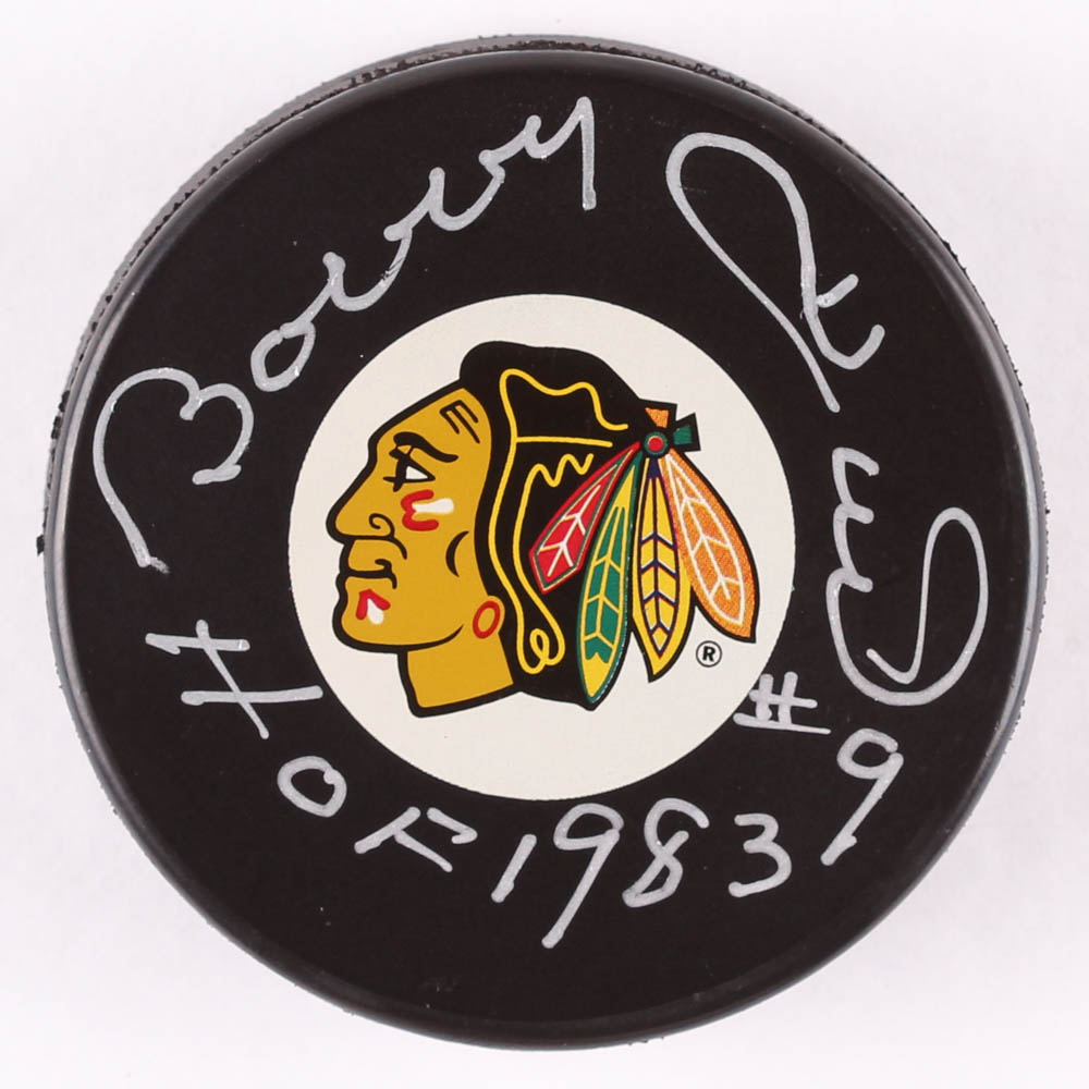 Bobby Hull Signed Chicago Blackhawks Logo Hockey Puck Inscribed "HOF 1983" (Beckett COA) at PristineAuction.com Bobby Hull Signed Chicago Blackhawks Logo Hockey Puck Inscribed "HOF 1983" (Beckett COA) at PristineAuction.com