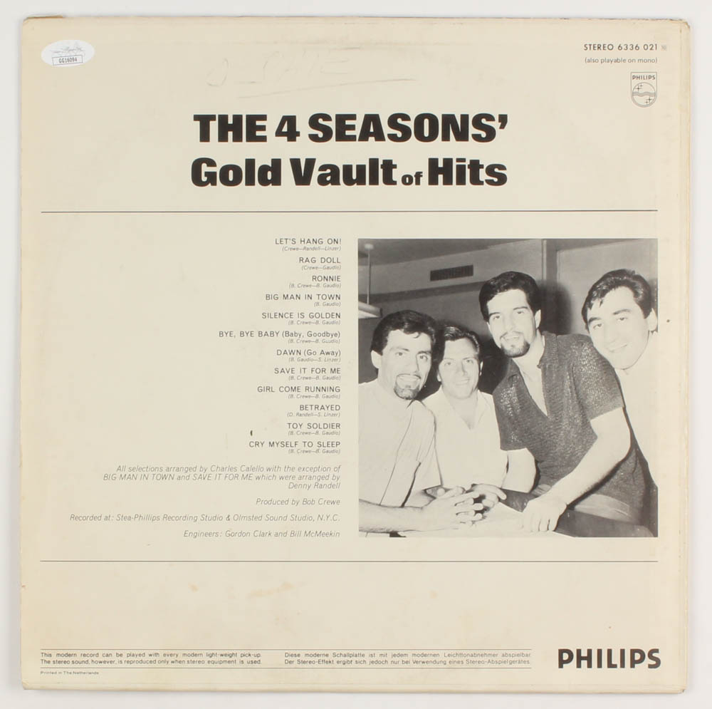 Frankie Valli Signed "The 4 Seasons: Gold Vault of Hits" Vinyl Record Album Cover (JSA COA) at PristineAuction.com Frankie Valli Signed "The 4 Seasons: Gold Vault of Hits" Vinyl Record Album Cover (JSA COA) at PristineAuction.com