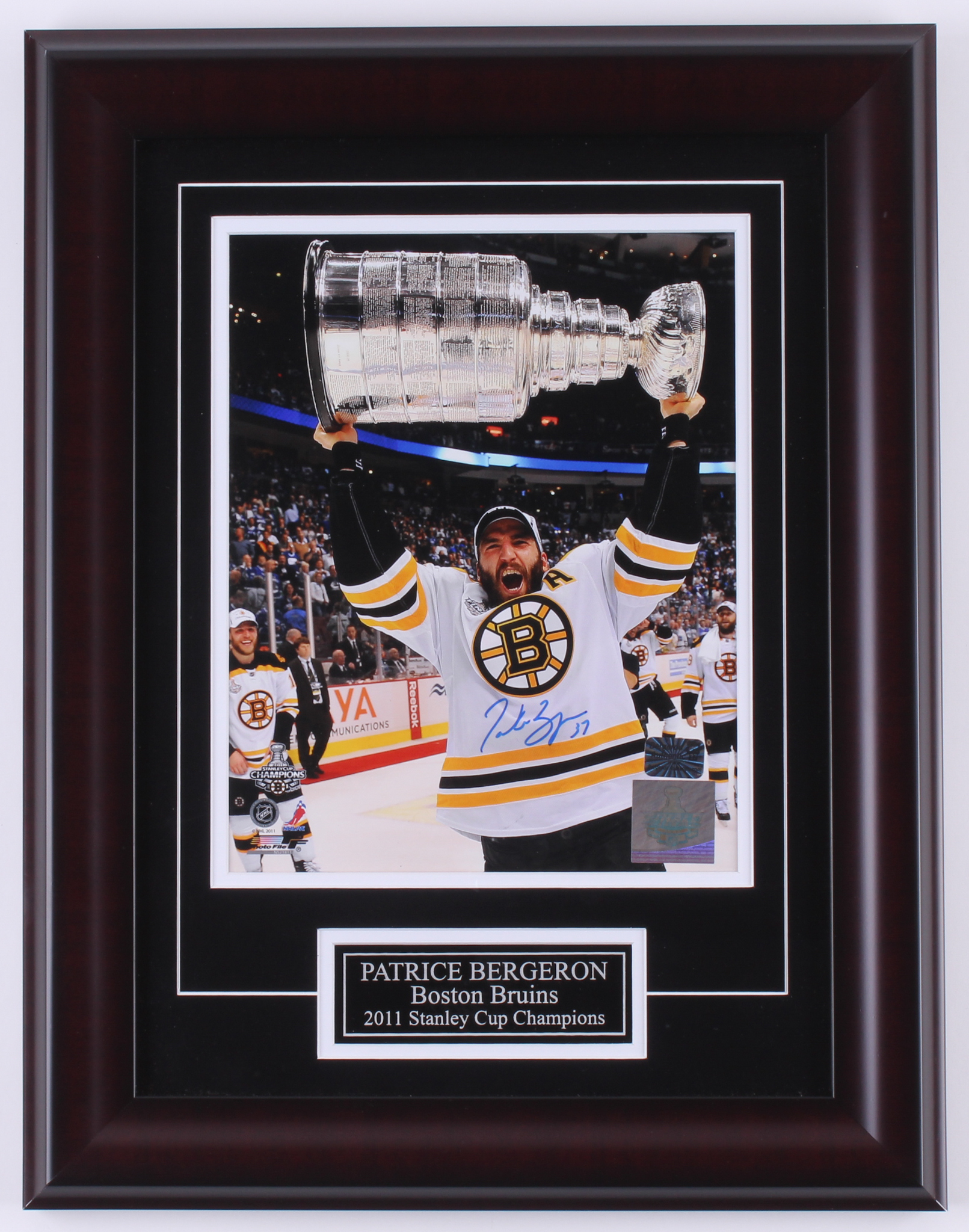 Patrice Bergeron Signed Bruins 13.75x18 Custom Framed Photo Display (Bergeron COA) at PristineAuction.com Patrice Bergeron Signed Bruins 13.75x18 Custom Framed Photo Display (Bergeron COA) at PristineAuction.com