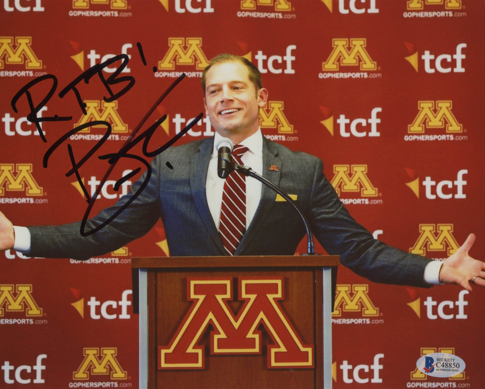 P. J. Fleck Signed Minnesota Golden Gophers 8x10 Photo Inscribed 