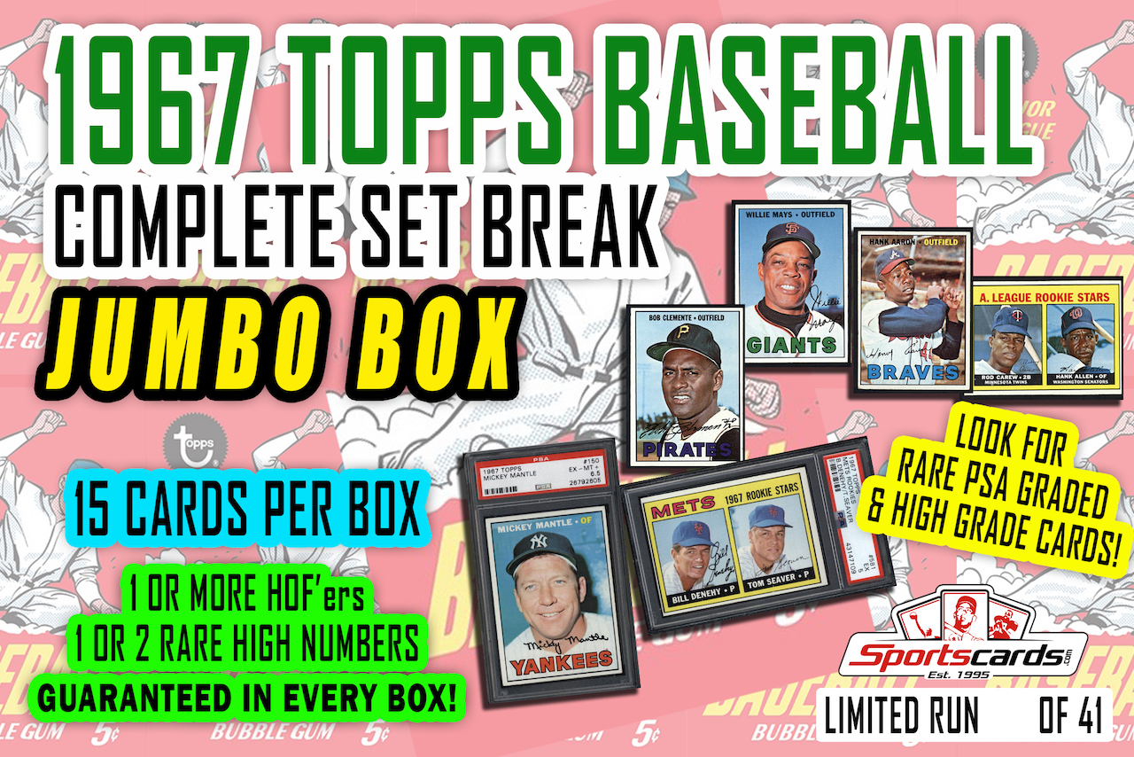 1967 Topps Baseball Complete Set Break JUMBO Mystery BOX – 15 Cards Per Box! at PristineAuction.com 1967 Topps Baseball Complete Set Break JUMBO Mystery BOX – 15 Cards Per Box! at PristineAuction.com