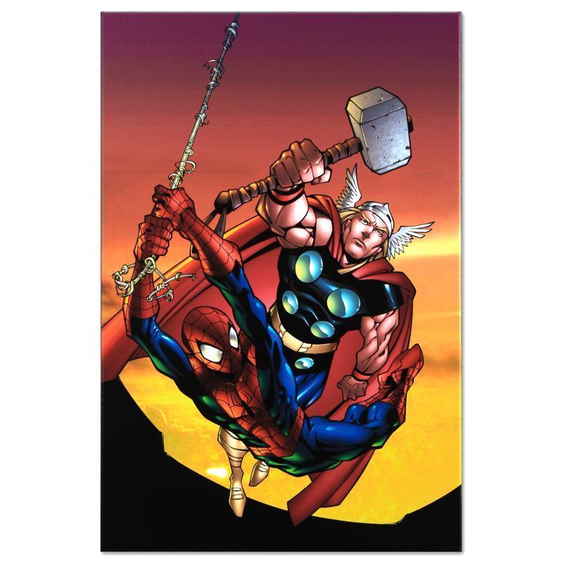 Marvel Comics "Marvel Age Spider-Man Team Up #4" LE 18x27 Giclee on Canvas by Randy Green at PristineAuction.com Marvel Comics "Marvel Age Spider-Man Team Up #4" LE 18x27 Giclee on Canvas by Randy Green at PristineAuction.com