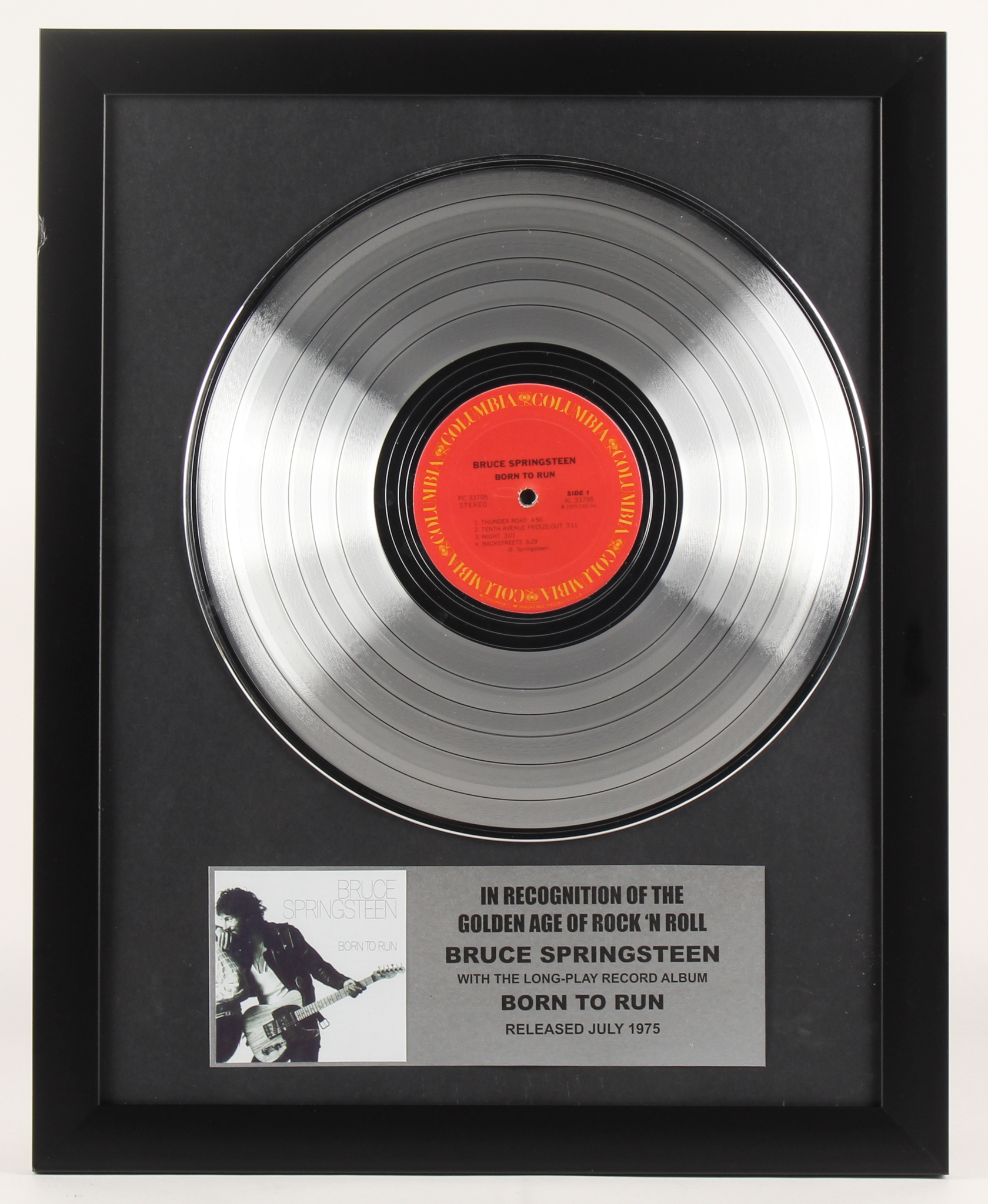 Bruce Springsteen 15.75x19.75 Custom Framed Silver Plated "Born To Run" Record Album Award Display at PristineAuction.com Bruce Springsteen 15.75x19.75 Custom Framed Silver Plated "Born To Run" Record Album Award Display at PristineAuction.com