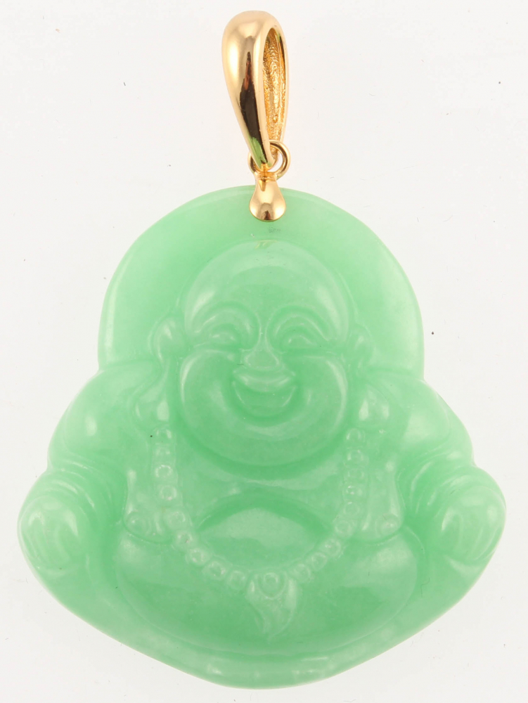 18K Gold over Silver Green Jade Buddha 