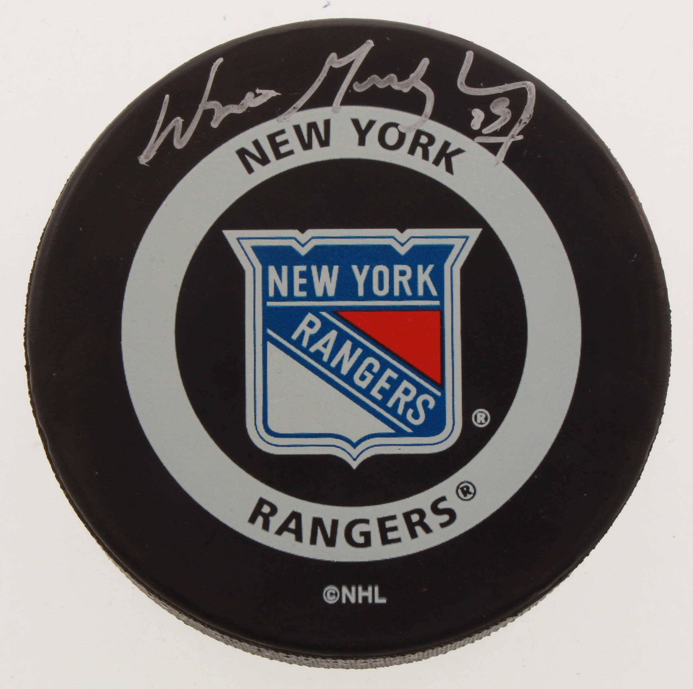 Wayne Gretzky Signed Rangers Logo Hockey Puck (Gretzky COA) at PristineAuction.com Wayne Gretzky Signed Rangers Logo Hockey Puck (Gretzky COA) at PristineAuction.com