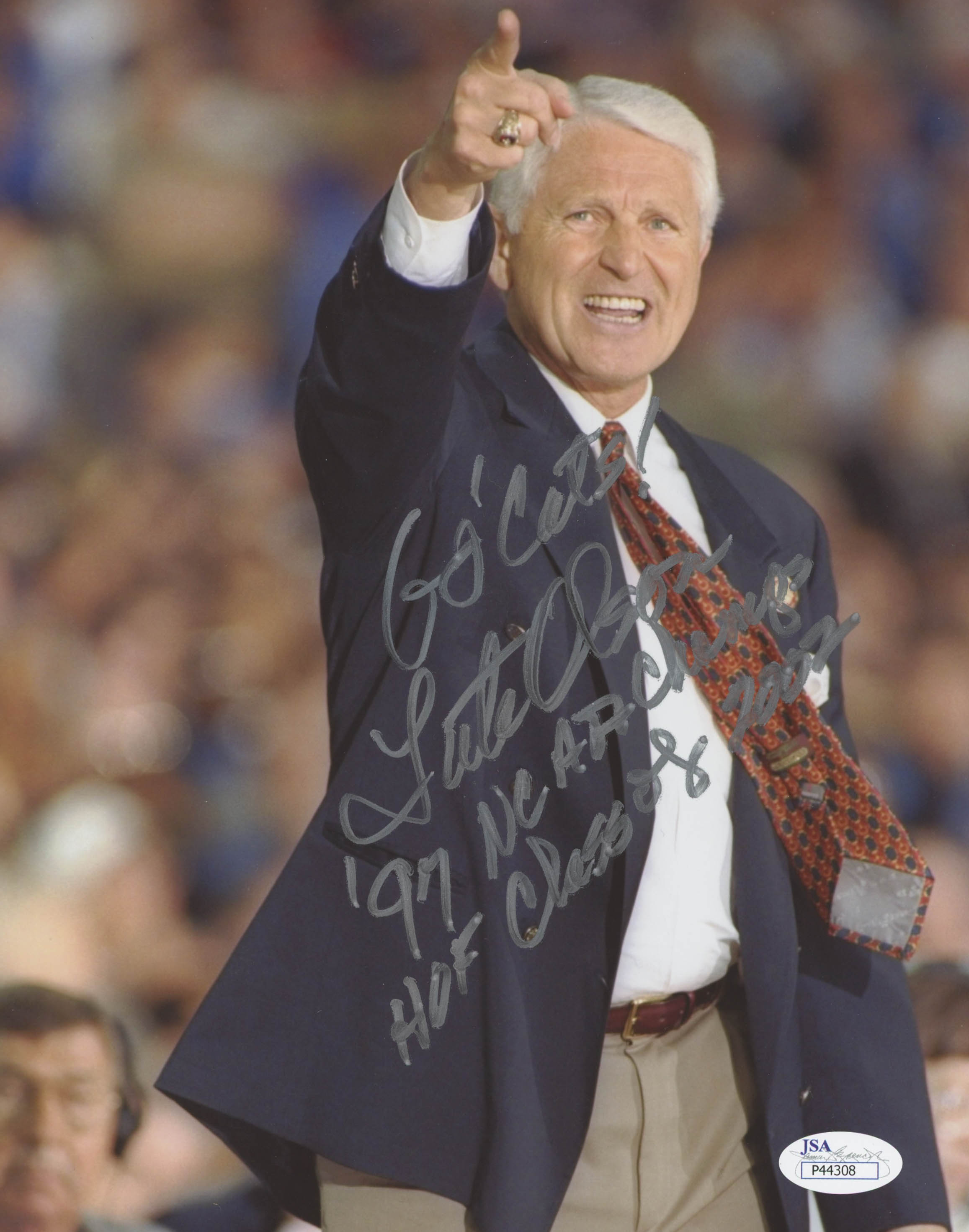 Lute Olson Signed Arizona Wildcats 8x10 Photo Inscribed "Go Cats!", "'97 NCAA Champs" & "HOF Class of 2002" (JSA COA) at PristineAuction.com Lute Olson Signed Arizona Wildcats 8x10 Photo Inscribed "Go Cats!", "'97 NCAA Champs" & "HOF Class of 2002" (JSA COA) at PristineAuction.com